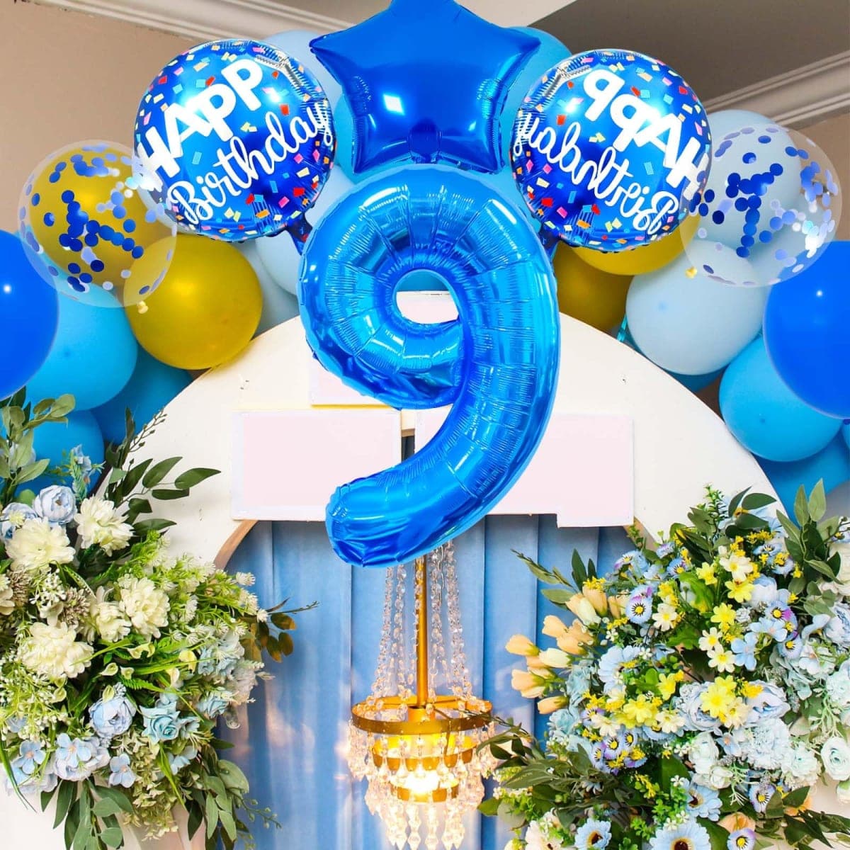 9 Balloon Number, Dark Blue Balloon, Blue Confetti Latex Balloon Foil 9 Birthday Balloon for Anniversary Supplies Kids Birthday Party Banquet Decoration thumbnail 4