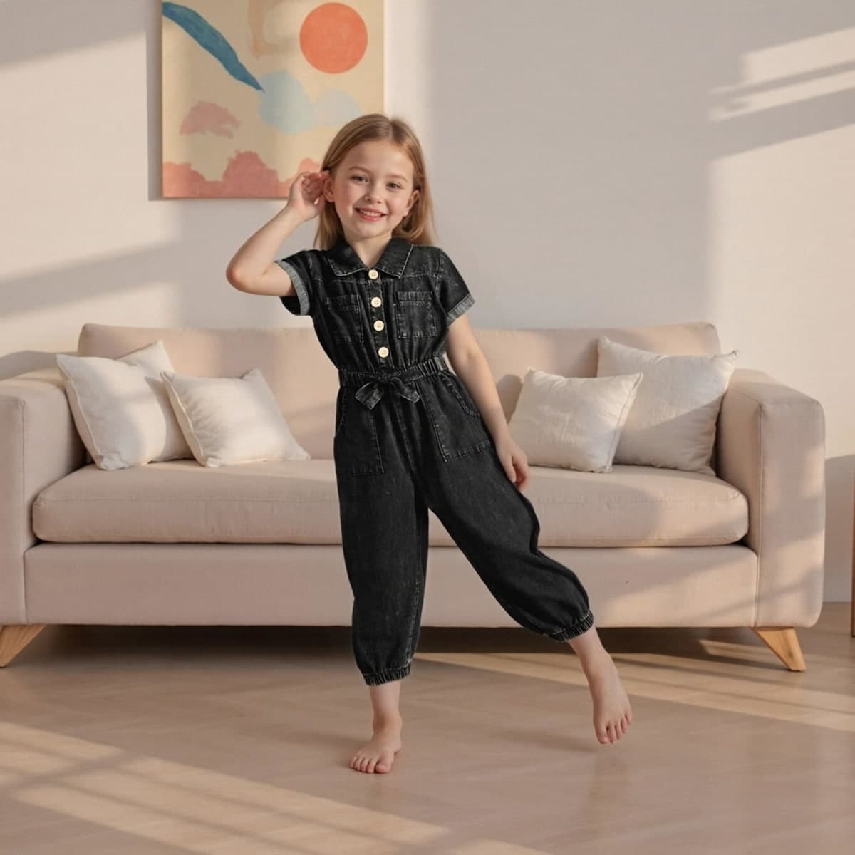 Ledy Champswiin Summer Toddler Girl Jumpsuit Shorts Little Girl Overalls Clothes Baby Jean Romper Jumpsuit One Piece Outfit, Jumpsuit Pant Black, 4-5T thumbnail 2