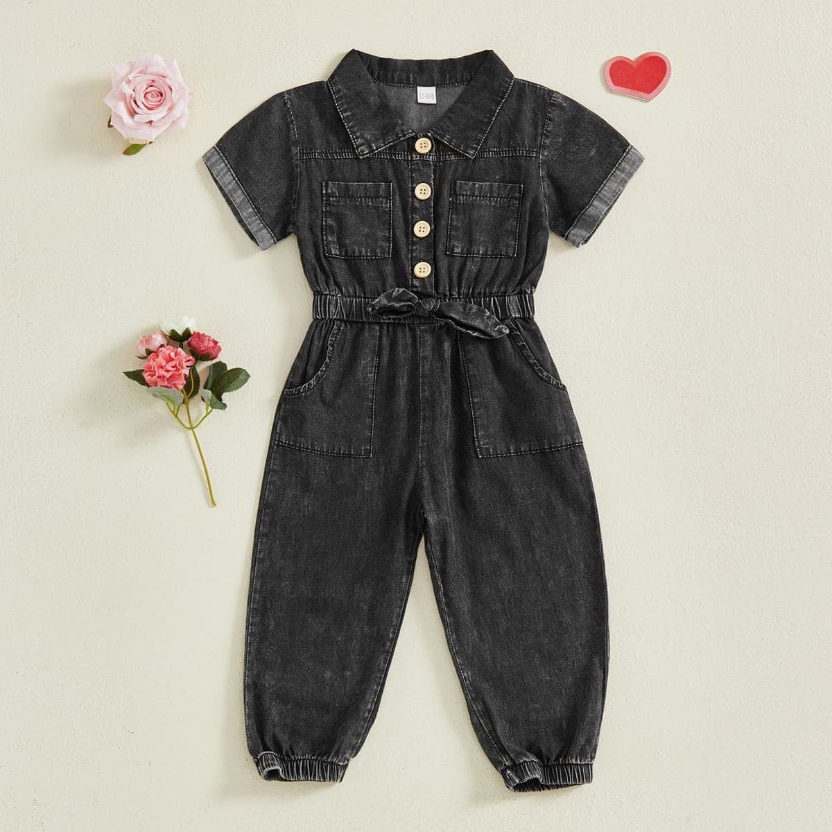 Ledy Champswiin Summer Toddler Girl Jumpsuit Shorts Little Girl Overalls Clothes Baby Jean Romper Jumpsuit One Piece Outfit, Jumpsuit Pant Black, 4-5T thumbnail 3