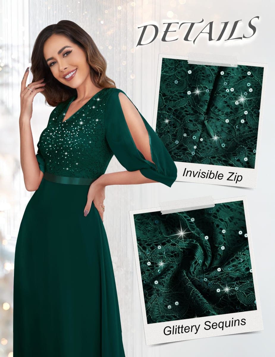 Wedtrend Women's Bridesmaid Dresses, 3/4 Sleeve Floral Lace Chiffon Wedding Dress WT0317DarkGreen2XL thumbnail 2
