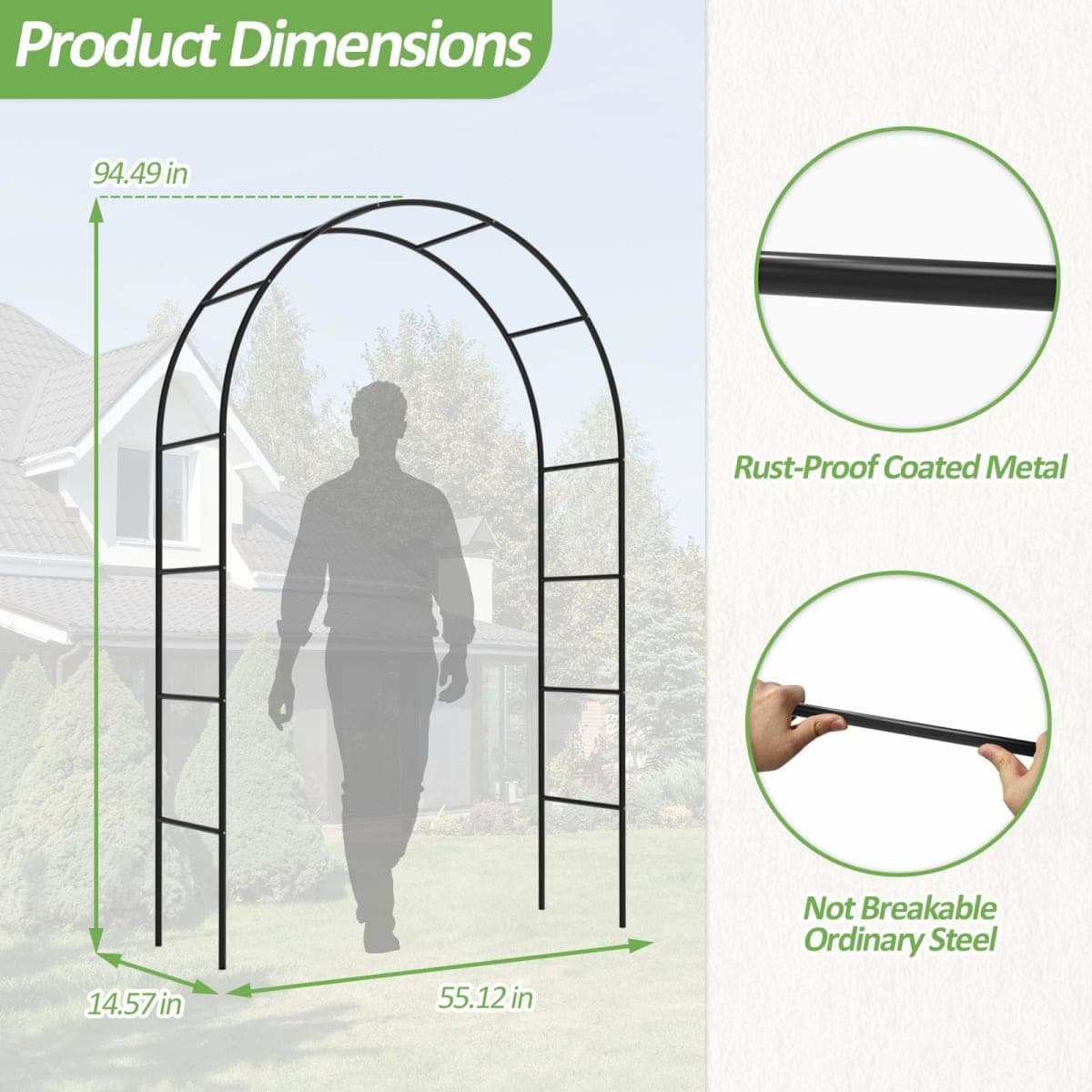 Trellume Trellis for Climbing Plants Outdoor - Height: 94.5", Width: 55", Sturdy Metal Garden Arbor with Rust-Proof Coating, Garden Arch for Wedding Decorations and Climbing Plants, Easy Assembly thumbnail 2