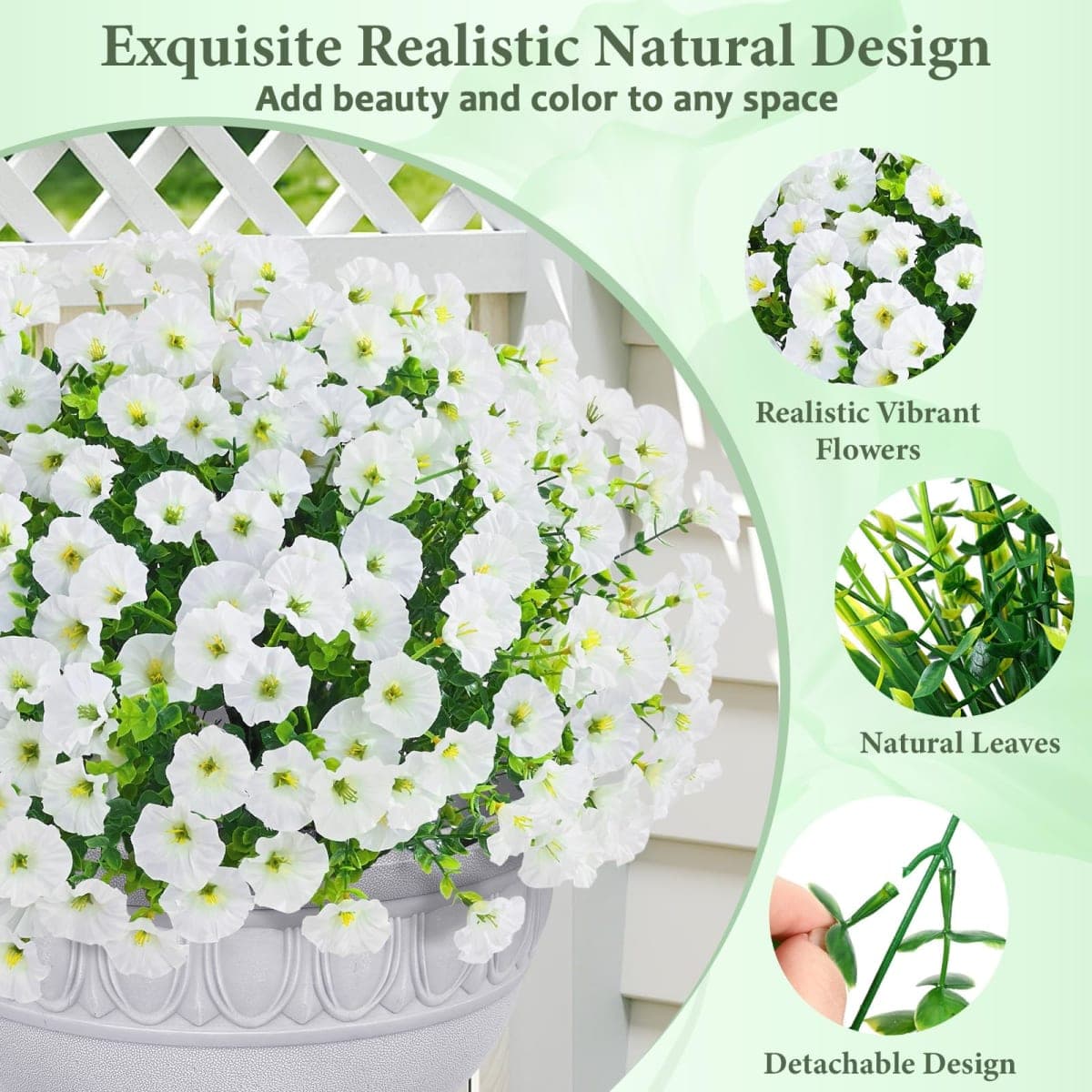 26 Bundles Artificial Flowers for Outdoors, White Fake Outdoor Flowers thumbnail 4