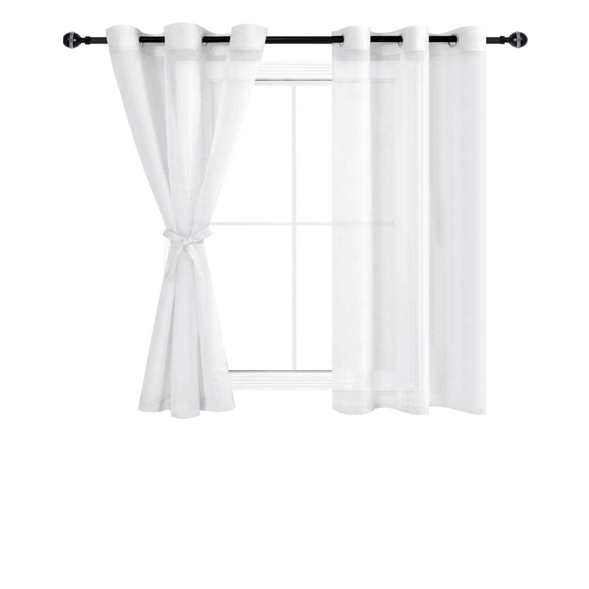 Hiasan White Sheer Curtains with Tiebacks, Light Filtering Voile Textured Drapes Extra Long Grommet Window Curtains for Bedroom, Living Room, Patio Door, W52 x L120, Set of 2 Panels thumbnail 2
