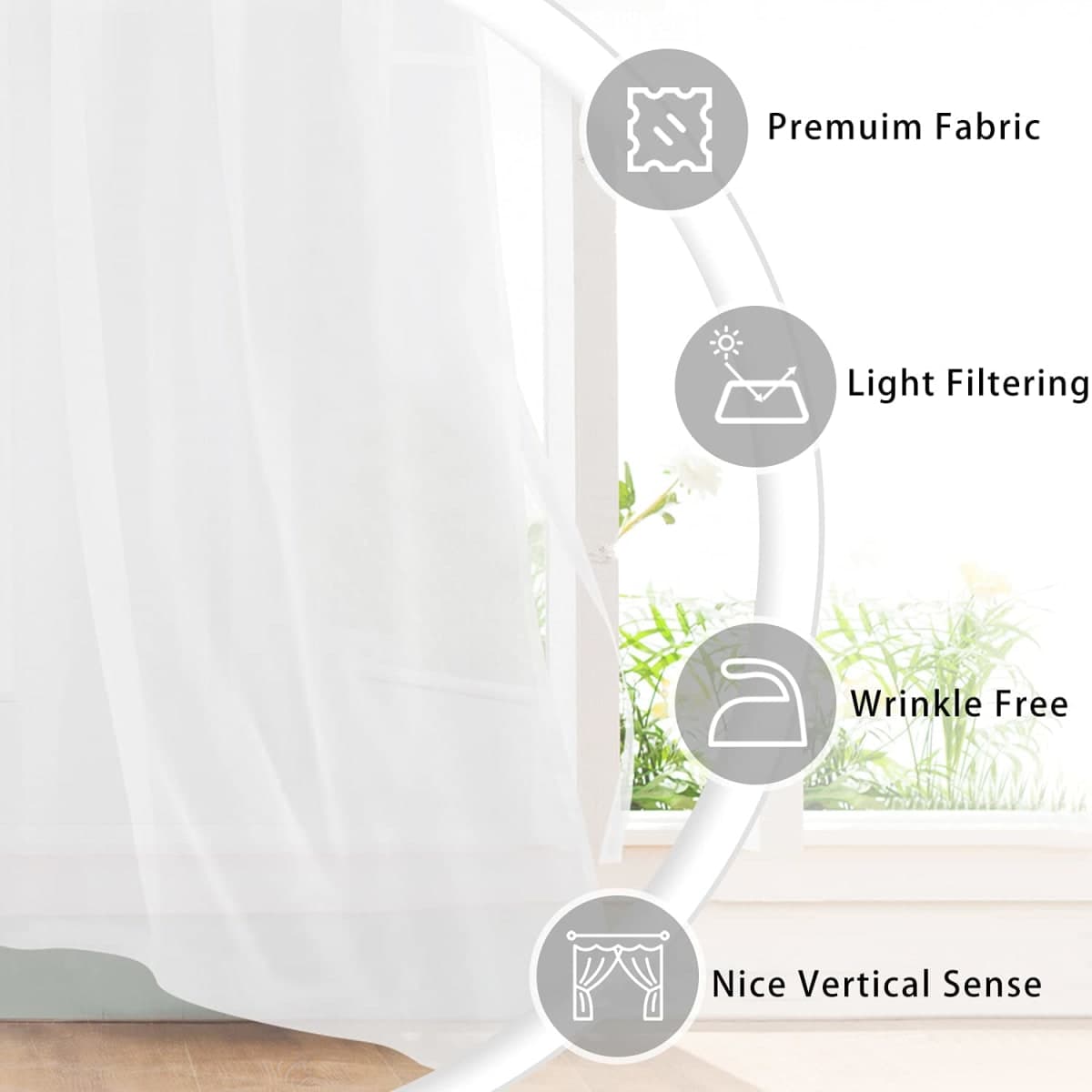 Hiasan White Sheer Curtains with Tiebacks, Light Filtering Voile Textured Drapes Extra Long Grommet Window Curtains for Bedroom, Living Room, Patio Door, W52 x L120, Set of 2 Panels thumbnail 4