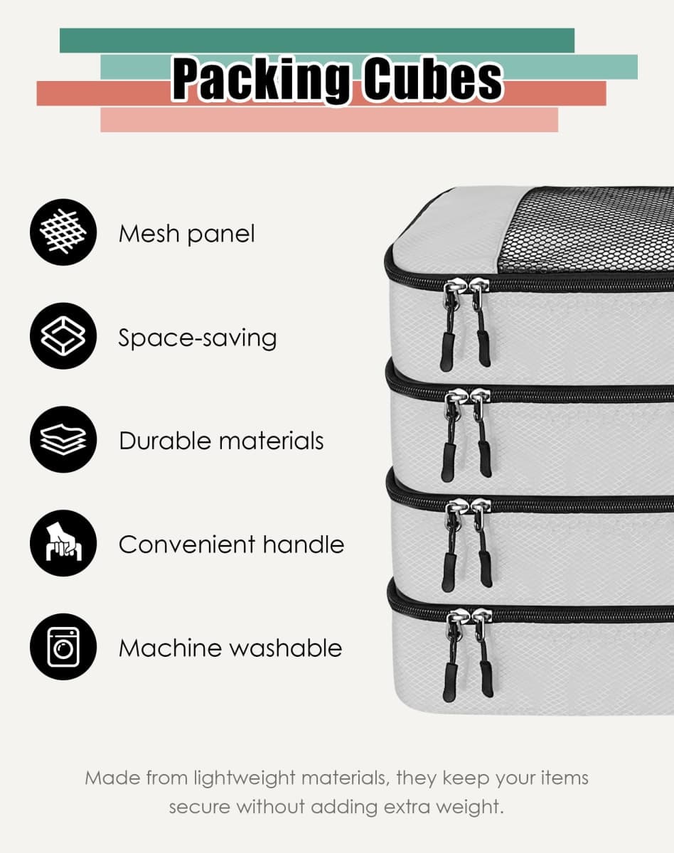 WTREE 4 Piece Lightweight Packing Cubes Travel Organizer Set, Beige, Medium thumbnail 2