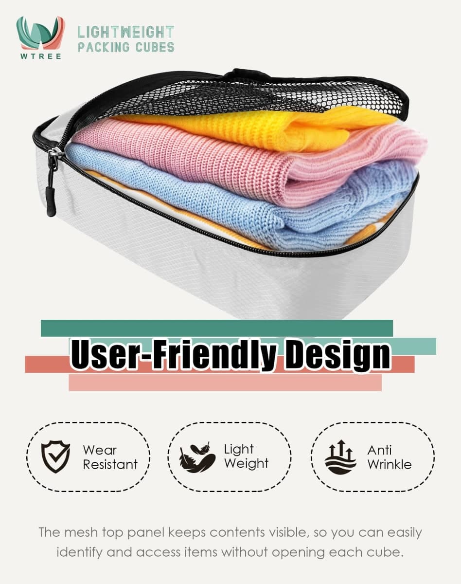 WTREE 4 Piece Lightweight Packing Cubes Travel Organizer Set, Beige, Medium thumbnail 3