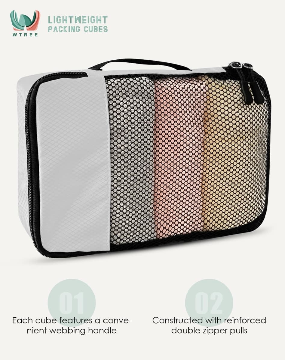 WTREE 4 Piece Lightweight Packing Cubes Travel Organizer Set, Beige, Medium thumbnail 4