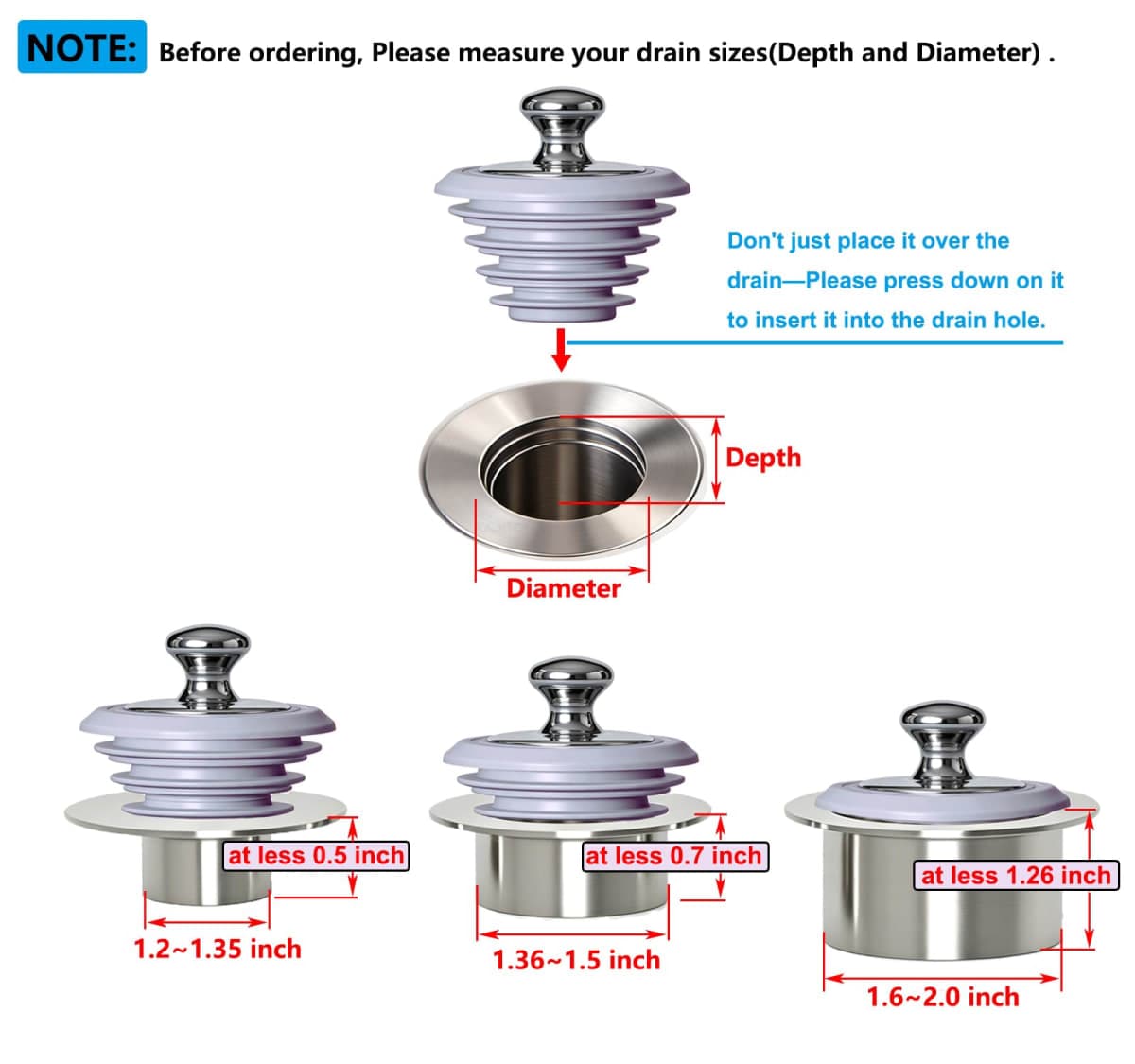 XAJOON Bathtub Drain Stopper,Tub Stopper,Silicone Bathtub Stopper, Washbasin Drain Plug(Gray,Patented Product) thumbnail 5