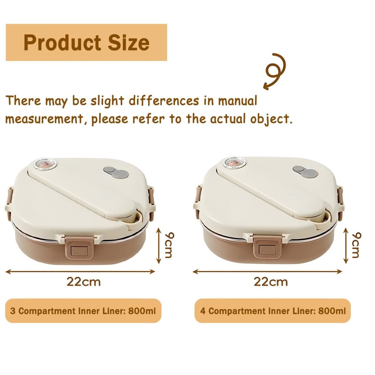 Ausenzup Stainless Steel Bento Box, 800ml Leakproof Lunch Box, Easy To Open And Close, Food Storage Container For Outings, Picnics, And Travels (3 Compartments, + Insulation Bag) thumbnail 4
