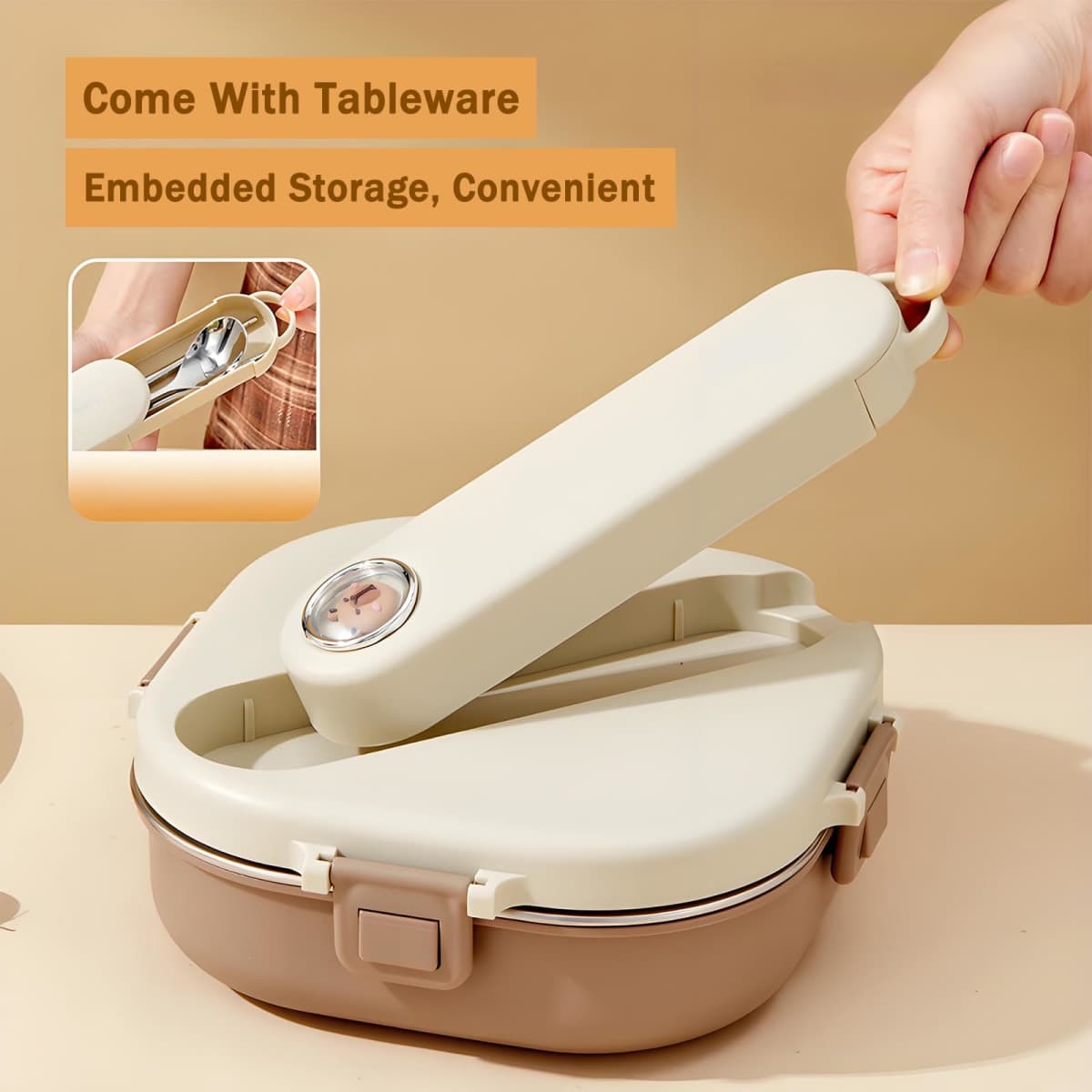Ausenzup Stainless Steel Bento Box, 800ml Leakproof Lunch Box, Easy To Open And Close, Food Storage Container For Outings, Picnics, And Travels (3 Compartments, + Insulation Bag) thumbnail 5