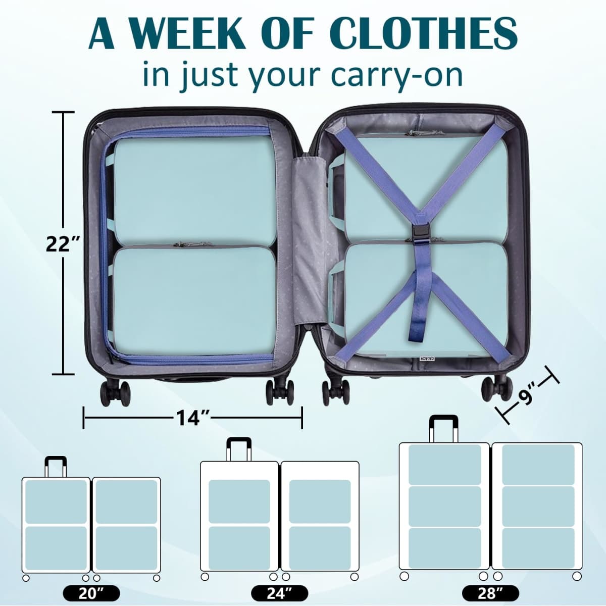 Extra Large Compression Packing Cubes for Travel, 2 Set Compression Bags Travel Cubes for Packing Suitcase Organizer Bags Set, Travel Accessories Luggage Organizer Bags, Blue thumbnail 4
