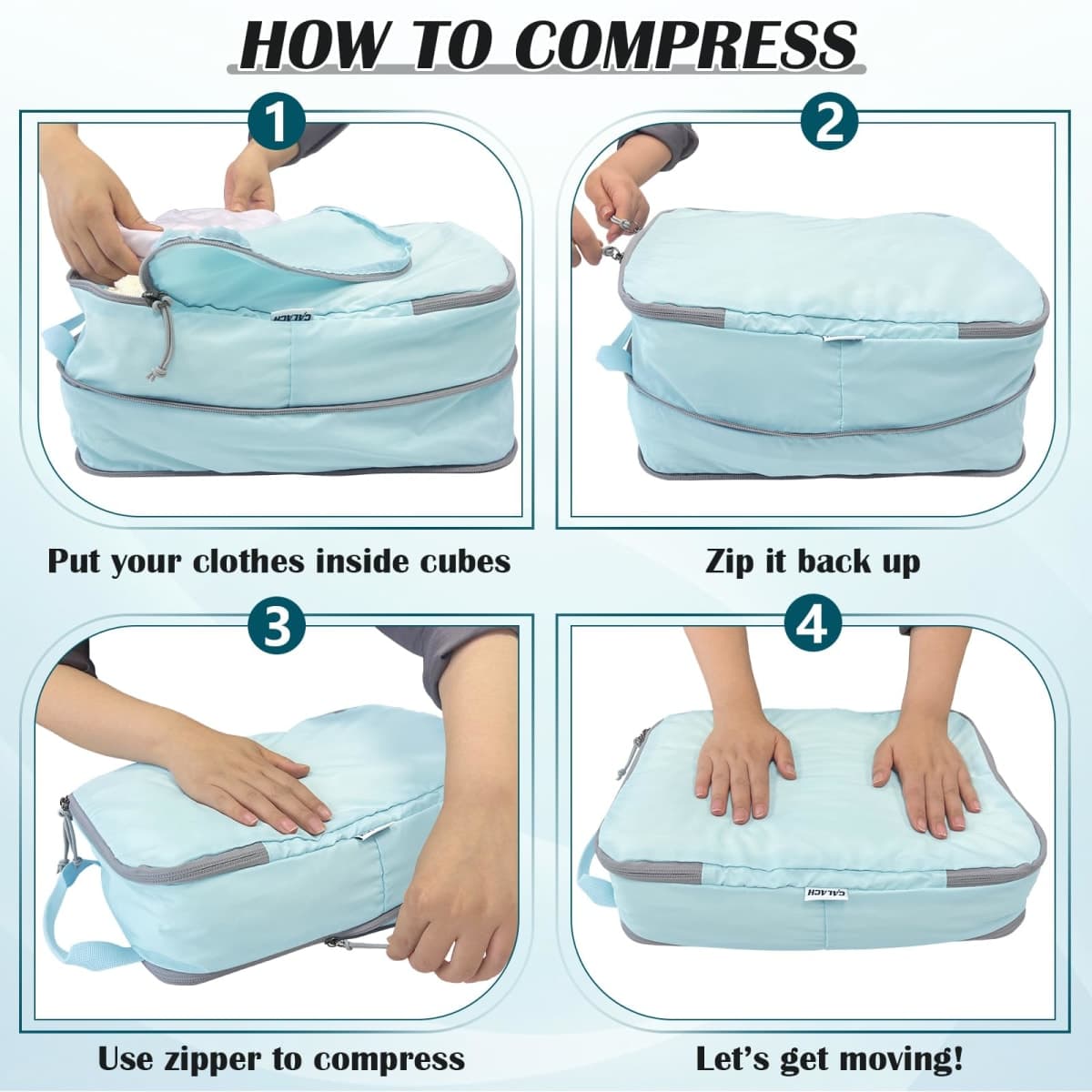 Extra Large Compression Packing Cubes for Travel, 2 Set Compression Bags Travel Cubes for Packing Suitcase Organizer Bags Set, Travel Accessories Luggage Organizer Bags, Blue thumbnail 5