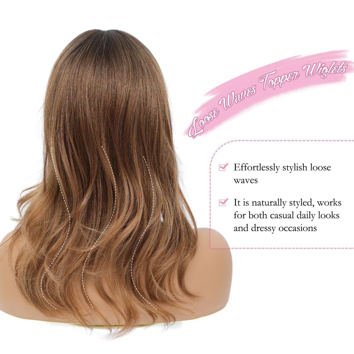 PANEWAY 18 Inch Body Wavy Hair Toppers for Women Clip In Hair Topper for Thinning Hair Natural Scalp Look, Lightweight & Comfortable for All-Day Wear - Dark Brown Root to Caramel Blonde, 18inch thumbnail 3