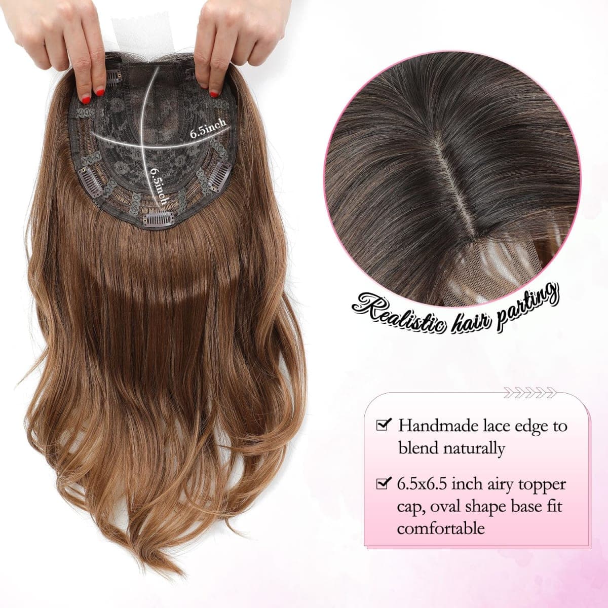 PANEWAY 18 Inch Body Wavy Hair Toppers for Women Clip In Hair Topper for Thinning Hair Natural Scalp Look, Lightweight & Comfortable for All-Day Wear - Dark Brown Root to Caramel Blonde, 18inch thumbnail 4
