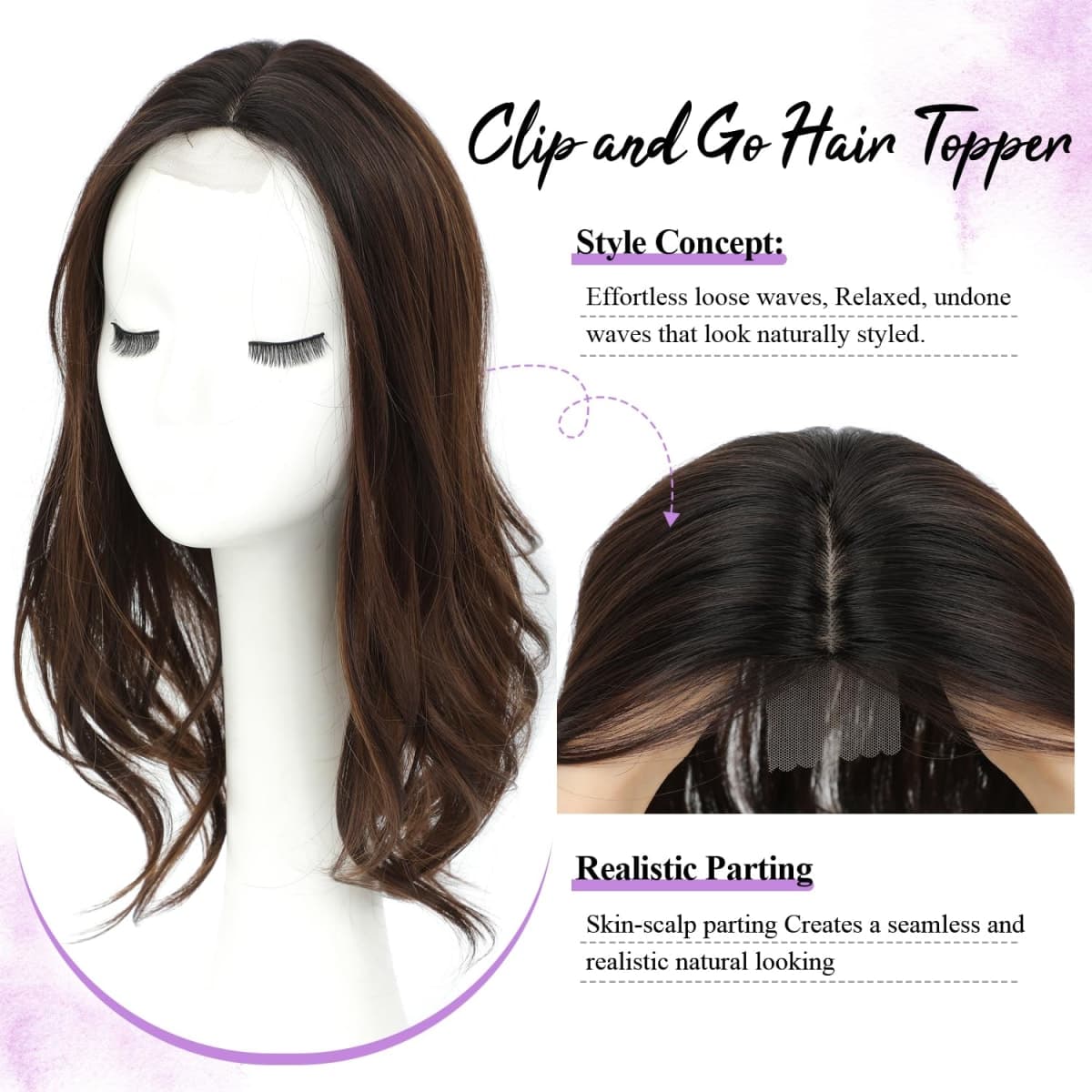 Fine Plus 18 Inch Hair Topper for Women with Thinning Hair, Synthetic Clip-in Hair Topper with Natural Body Wavy Texture Covers Gray Roots and Adds Volume Perfect for Daily Wear Parties and Vacation thumbnail 2