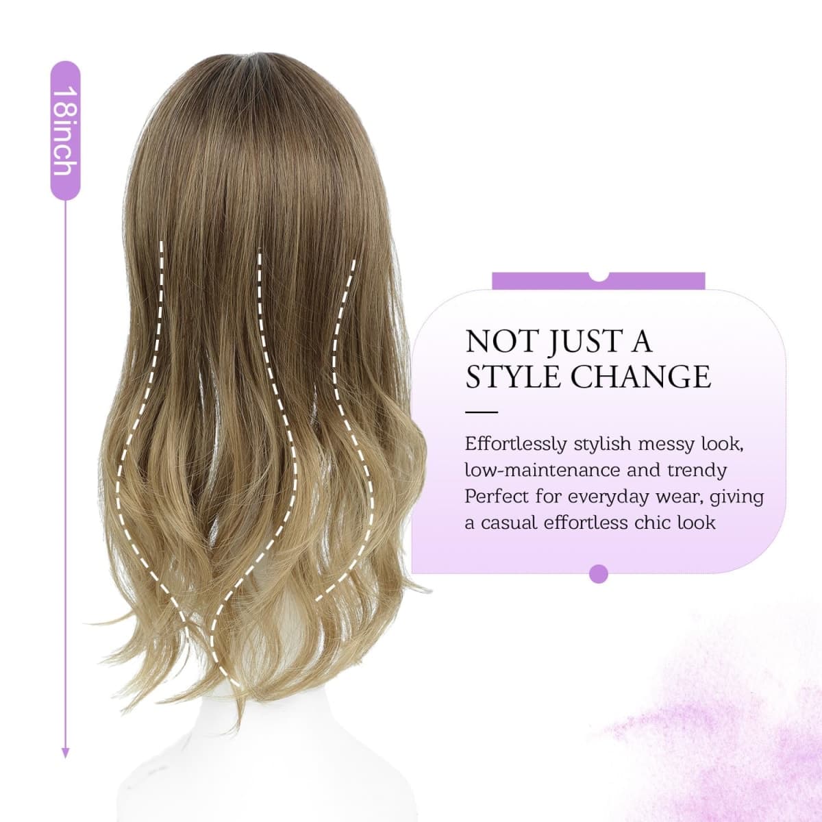 Fine Plus 18 Inch Hair Toppers for Women with Thinning Hair, 6.5” x 6.5” Large Base Coverage Synthetic Hairpiece with Natural Body Wavy Texture in Ash Brown to Blonde Ombre for Daily Wear thumbnail 3