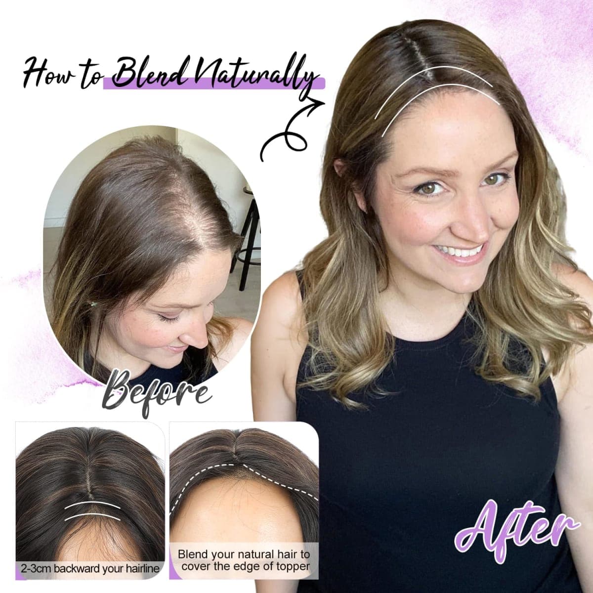 Fine Plus 18 Inch Hair Toppers for Women with Thinning Hair, 6.5” x 6.5” Large Base Coverage Synthetic Hairpiece with Natural Body Wavy Texture in Ash Brown to Blonde Ombre for Daily Wear thumbnail 4