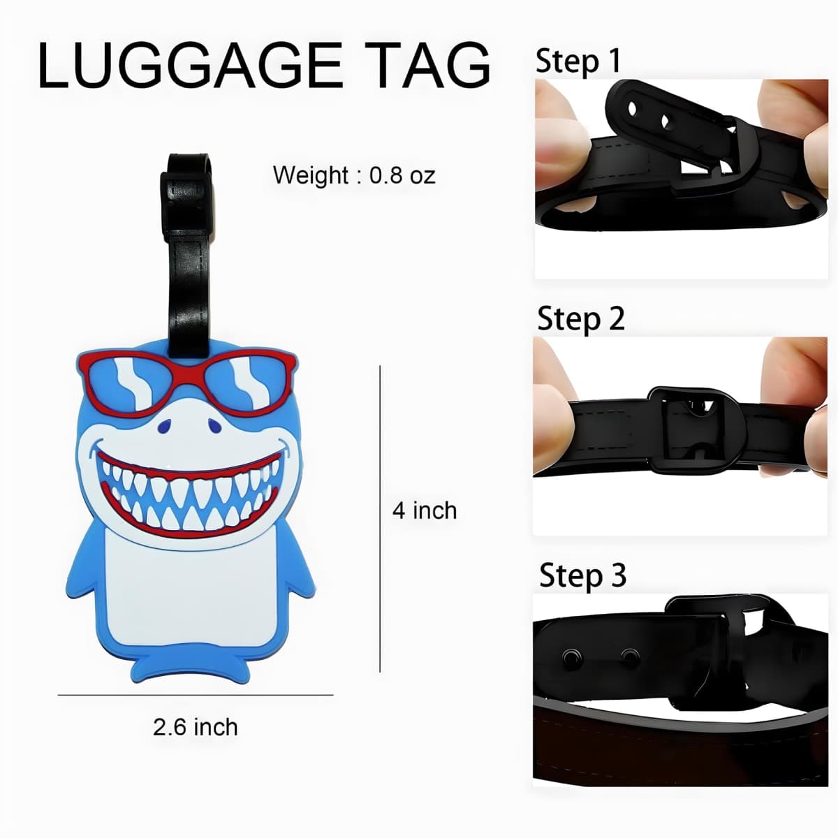 ANINIUCN Luggage Tag Cute Funny Silicone ID Luggage Tags for Suitcases Bag Travel Accessories Perfect for Teens Adults, Shark, 4 inches x 2.6 inches x 0.2 inches thumbnail 2