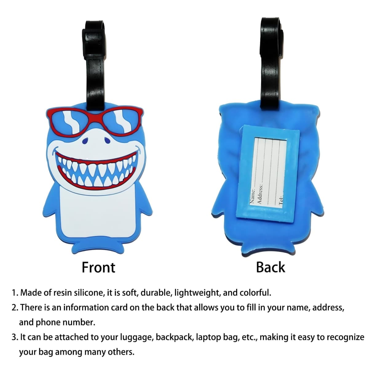 ANINIUCN Luggage Tag Cute Funny Silicone ID Luggage Tags for Suitcases Bag Travel Accessories Perfect for Teens Adults, Shark, 4 inches x 2.6 inches x 0.2 inches thumbnail 3