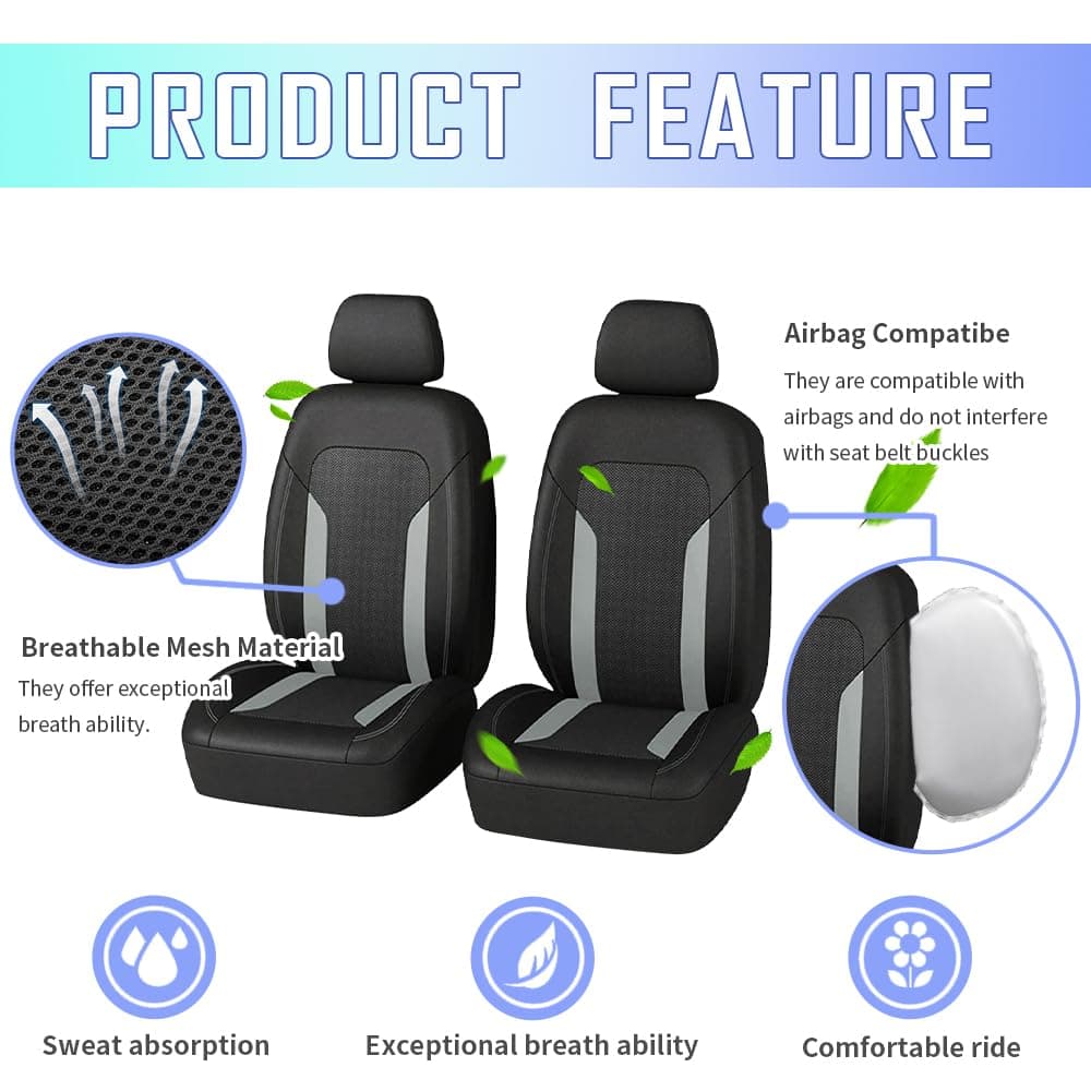 4PCS Cooling Car Seat Covers,Breathable Front Seat Covers with Mesh Construction and Foam Padding,Car Seat Protector to Reduce Back Sweating,Universal Car Interior for Car SUV (Gray) thumbnail 3