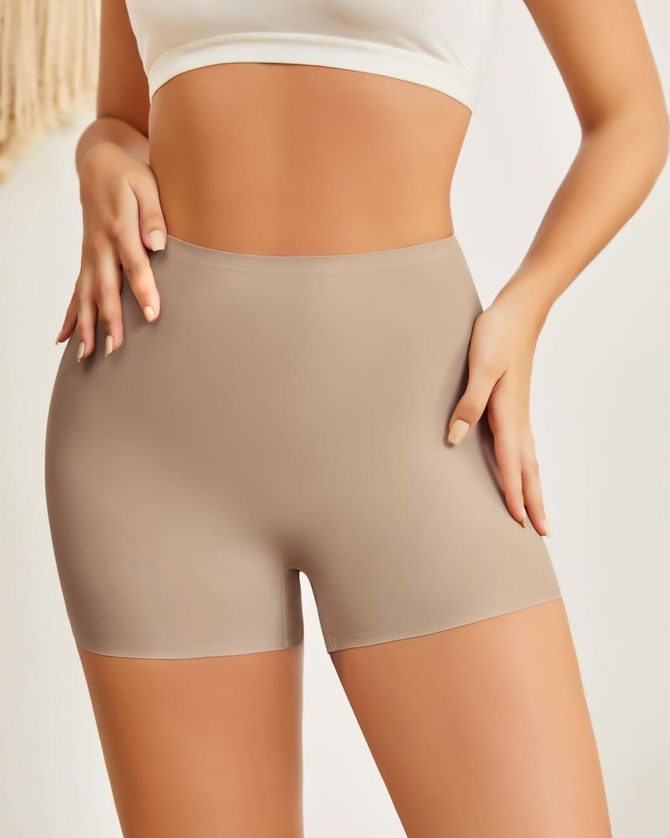 Banamic Womens Boy Shorts Seamless Underwear Anti Chafing Soft Biker Short Boxers Beige thumbnail 2