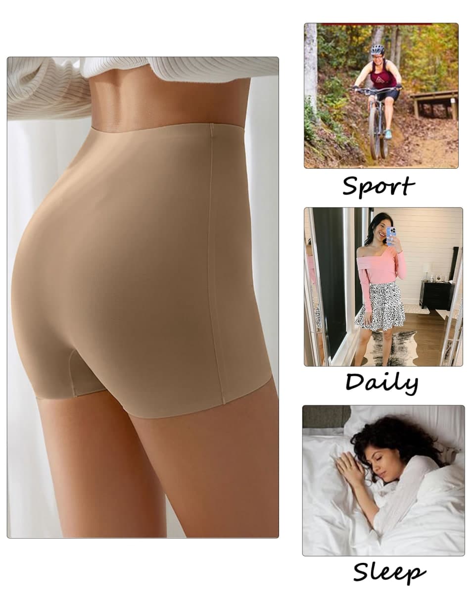 Banamic Womens Boy Shorts Seamless Underwear Anti Chafing Soft Biker Short Boxers Beige thumbnail 4