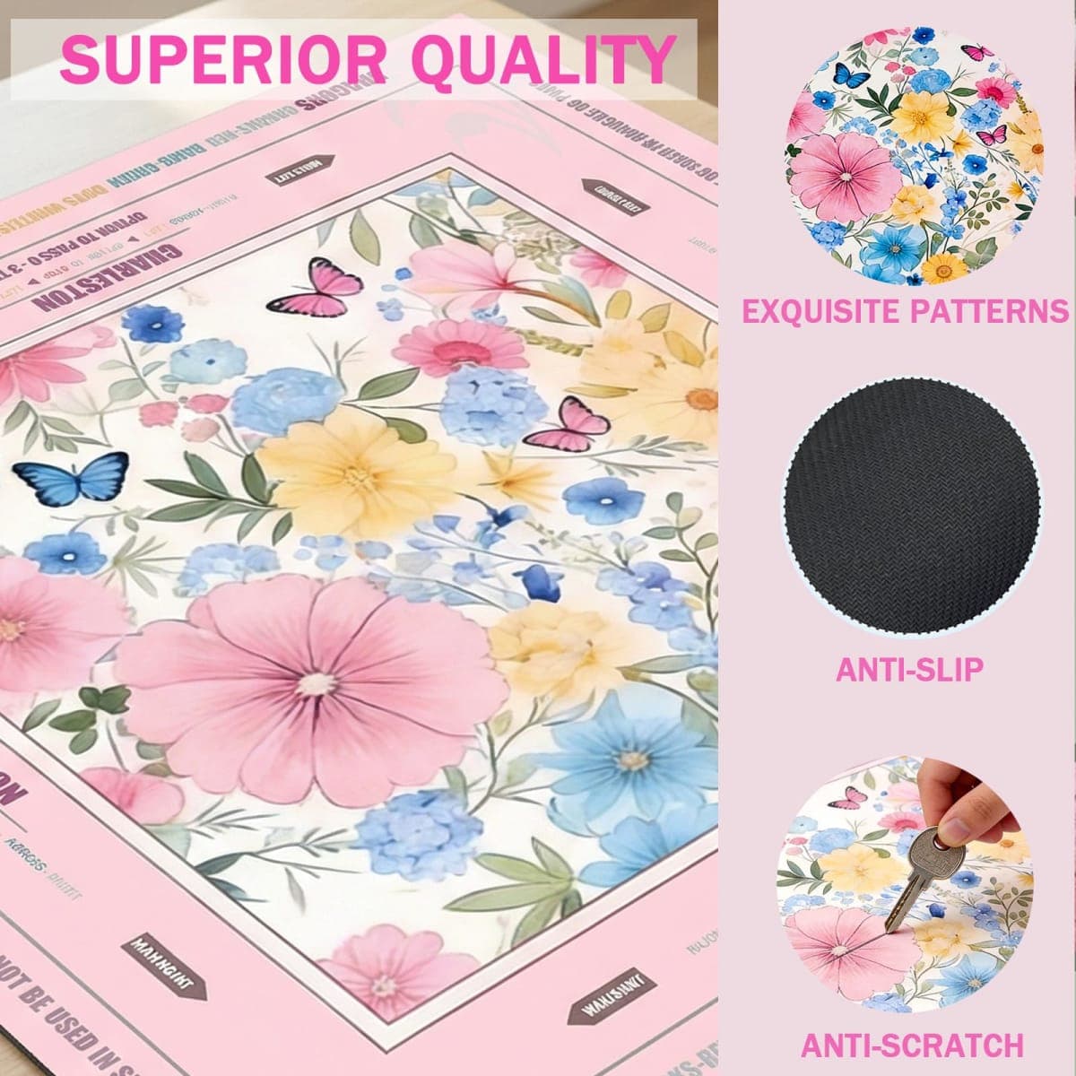 Large Mahjong Mat 33"x33", Quiet Non-Slip Water-Resistant Gaming Table Cover with Rules for American Mahjong, Poker, Board Games & Dominoes, Classic Pink thumbnail 3
