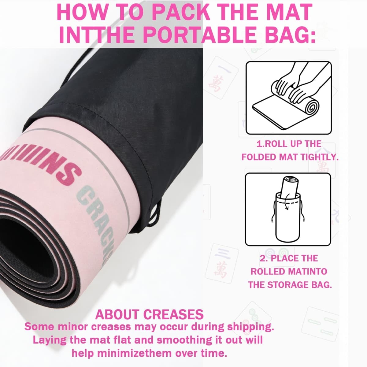 Large Mahjong Mat 33"x33", Quiet Non-Slip Water-Resistant Gaming Table Cover with Rules for American Mahjong, Poker, Board Games & Dominoes, Classic Pink thumbnail 4
