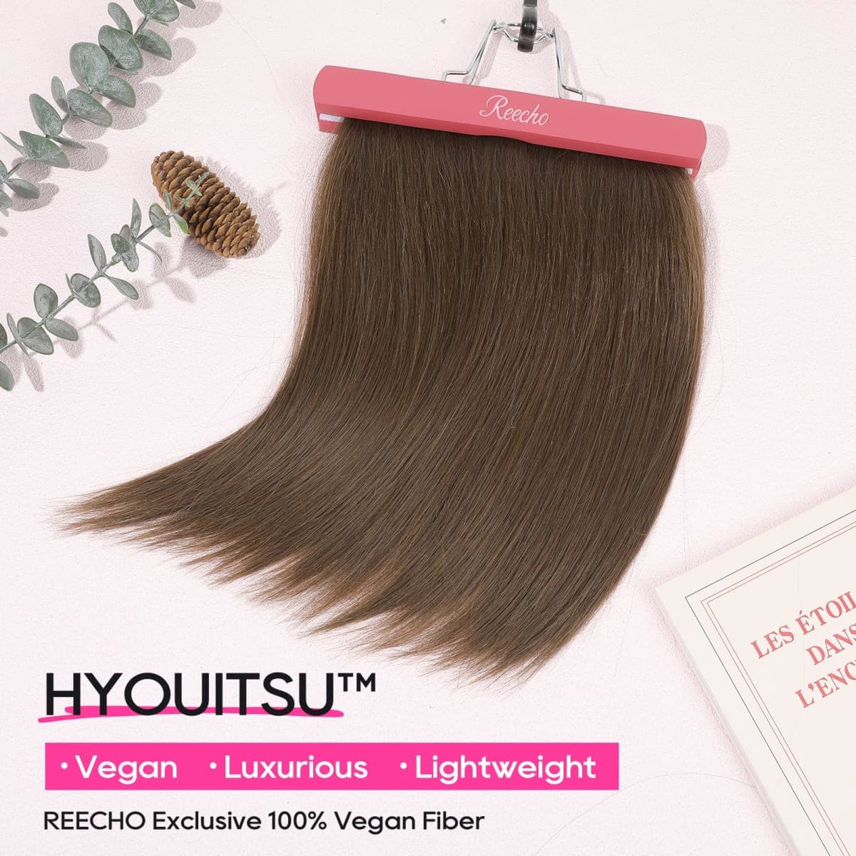 REECHO 12" Invisible Wire Hair Extensions with Thinner Softer Lace Weft Adjustable Size Removable Secure Clips in Short Straight Secret Hairpiece for Women - Ginger Brown thumbnail 3