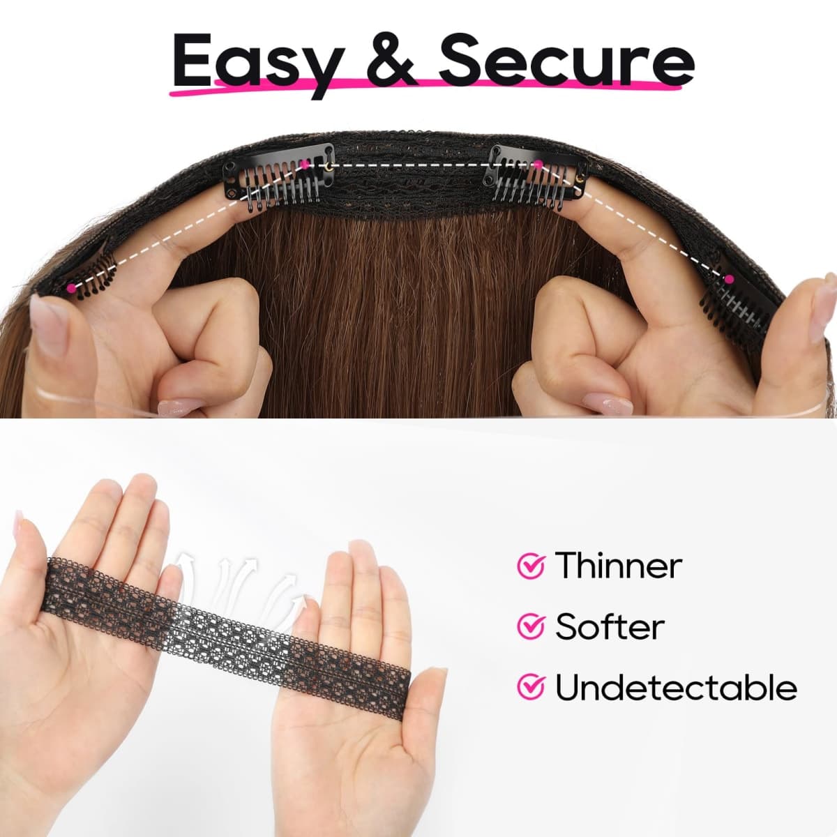 REECHO 12" Invisible Wire Hair Extensions with Thinner Softer Lace Weft Adjustable Size Removable Secure Clips in Short Straight Secret Hairpiece for Women - Ginger Brown thumbnail 4