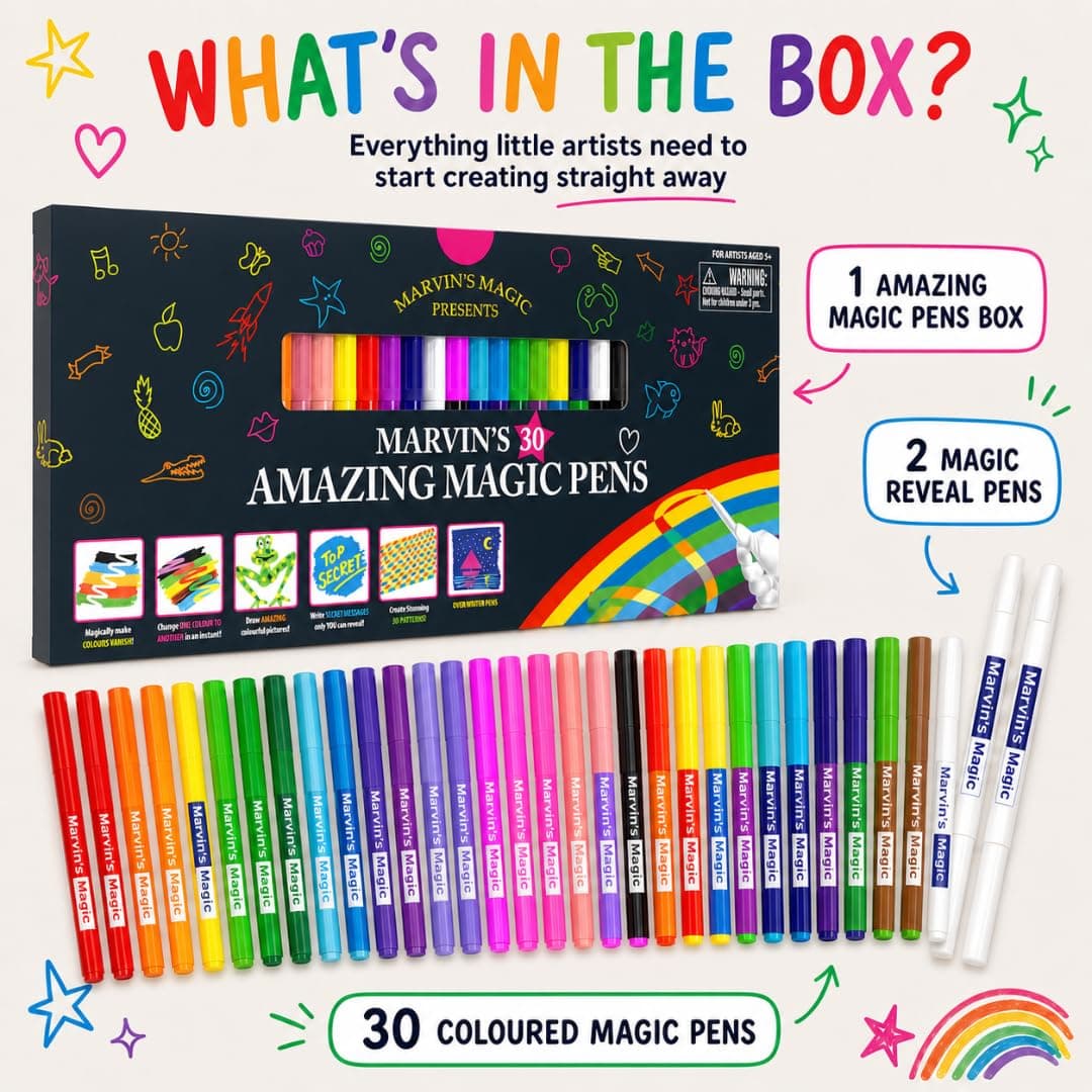 Marvin's Magic - NEW x 30 Amazing Magic Pens - Color Changing Magic Pen Art - Create 3D Lettering or Write Secret Messages - Includes 30 Magic Pens thumbnail 3