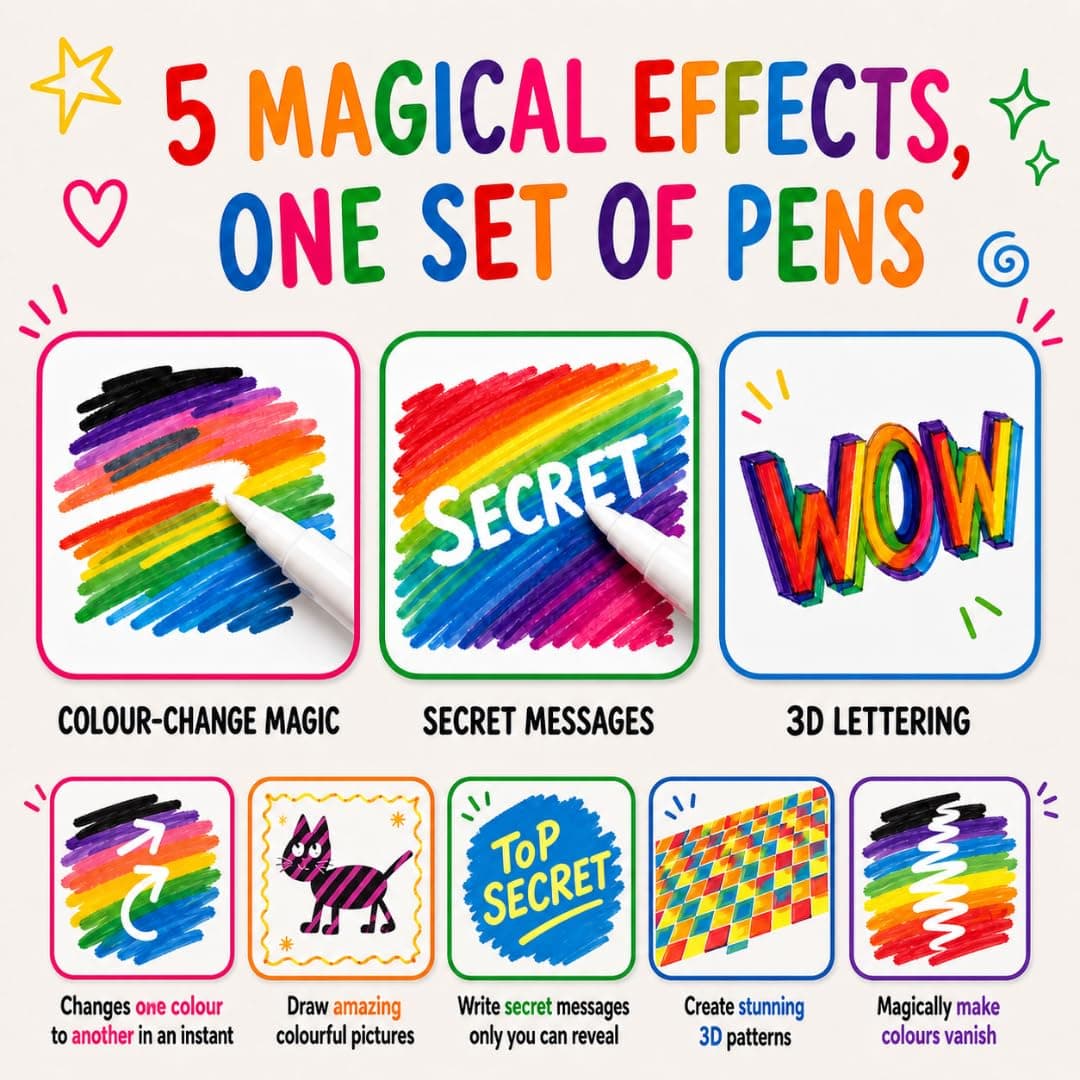 Marvin's Magic - NEW x 30 Amazing Magic Pens - Color Changing Magic Pen Art - Create 3D Lettering or Write Secret Messages - Includes 30 Magic Pens thumbnail 5