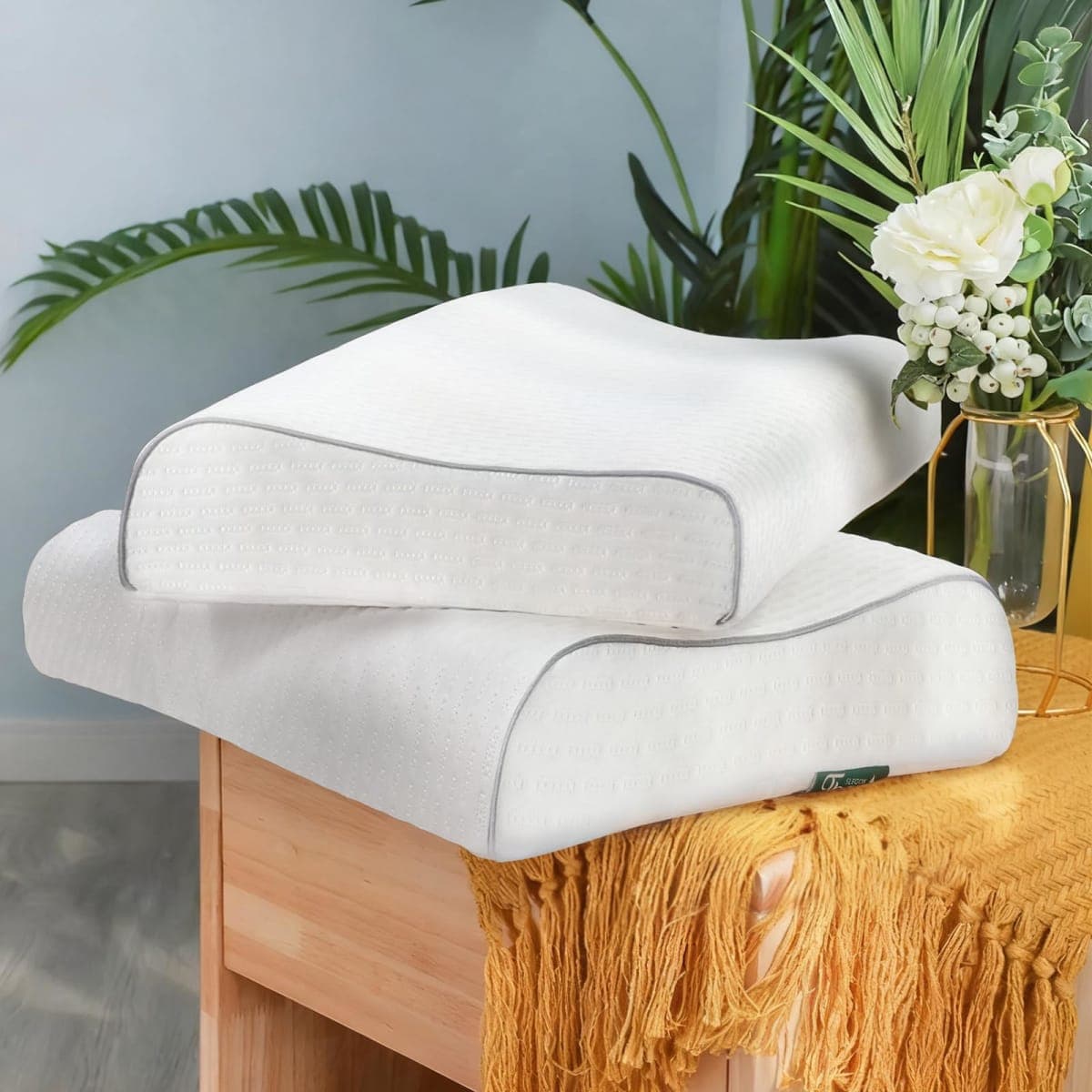 slegox Latex Pillow, Medium Soft Latex Foam Pillow for Sleeping with Removable Cotton Inner Cover, Side and Stomach Sleepers, Helps Relieve Pressure thumbnail 5