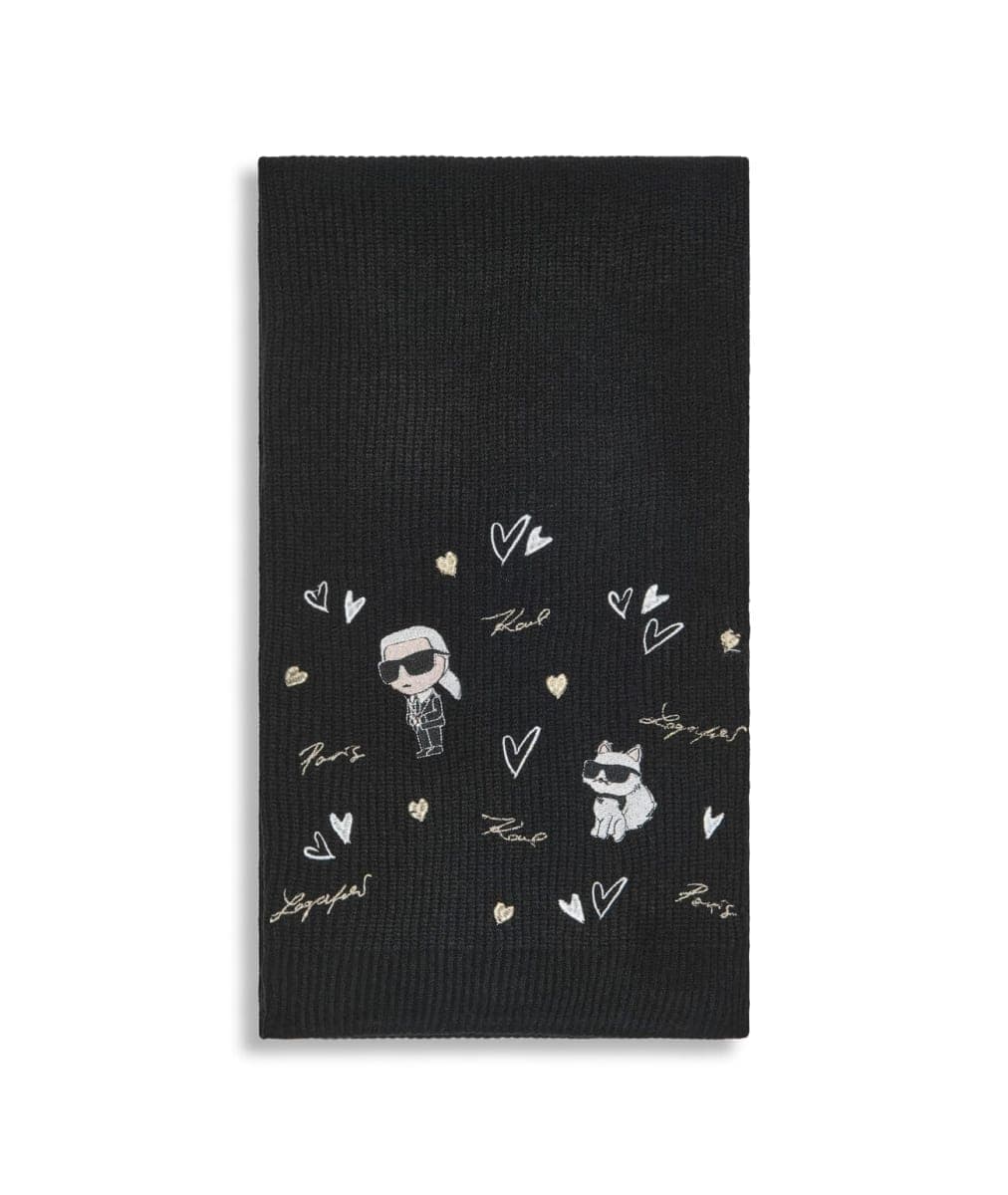 KARL LAGERFELD womens Embroidered Karl Hearts Winder Scarf, Black, One Size thumbnail 2