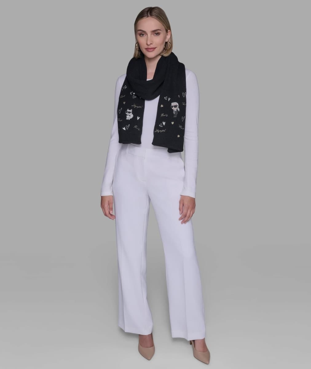 KARL LAGERFELD womens Embroidered Karl Hearts Winder Scarf, Black, One Size thumbnail 3