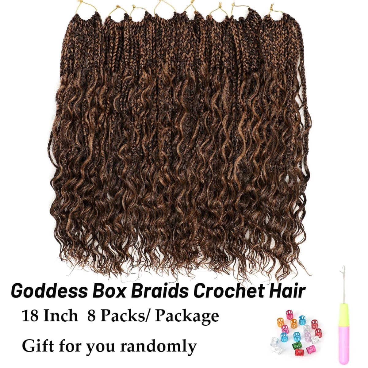 Eerya 8 Packs Boho Goddess Box Braids Crochet Hair for Black Women 18 inch Pre-looped Bohemian Crochet Box Braids With Curly Ends Synthetic Crochet Hair Extensions (18 inch, P4/30) thumbnail 2