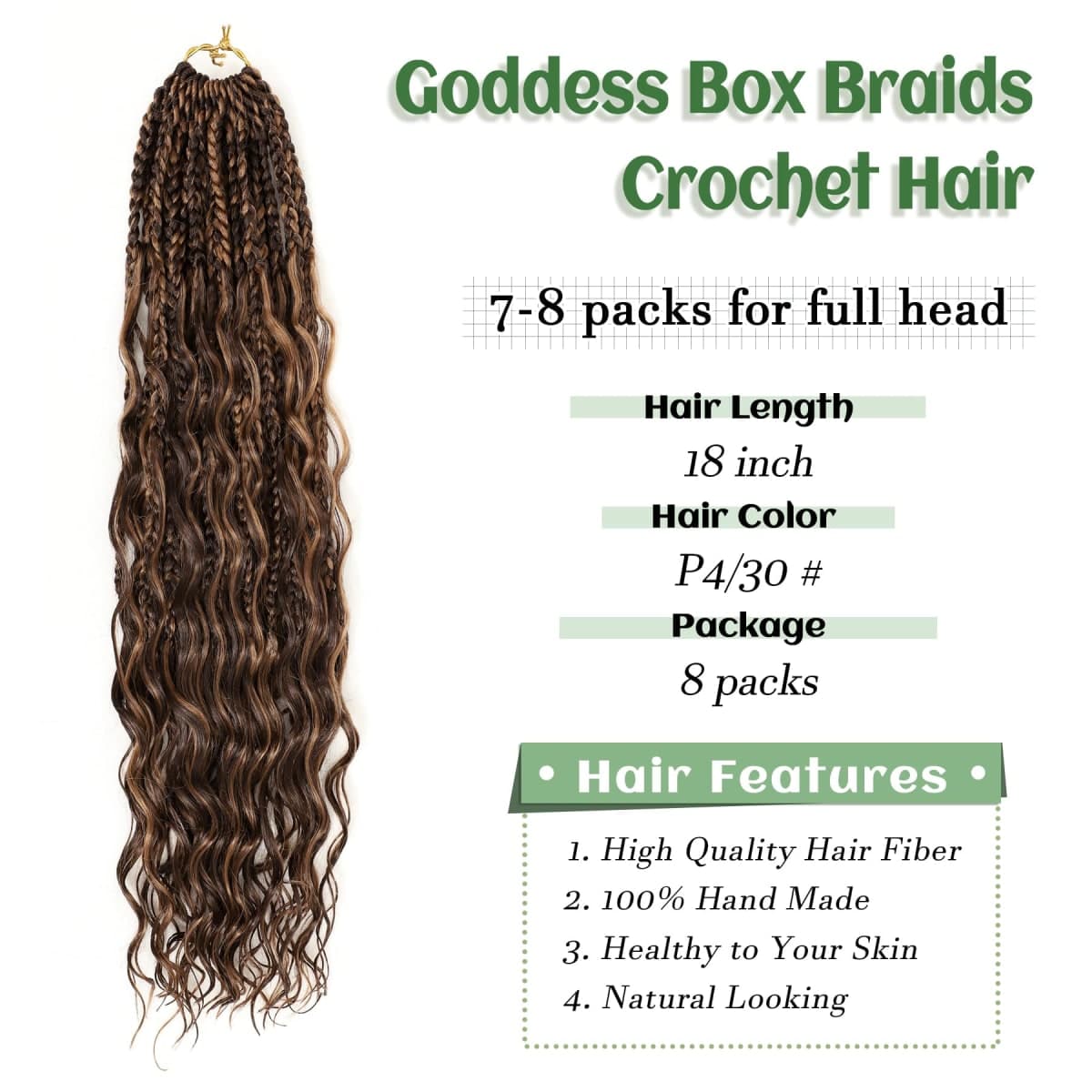 Eerya 8 Packs Boho Goddess Box Braids Crochet Hair for Black Women 18 inch Pre-looped Bohemian Crochet Box Braids With Curly Ends Synthetic Crochet Hair Extensions (18 inch, P4/30) thumbnail 3