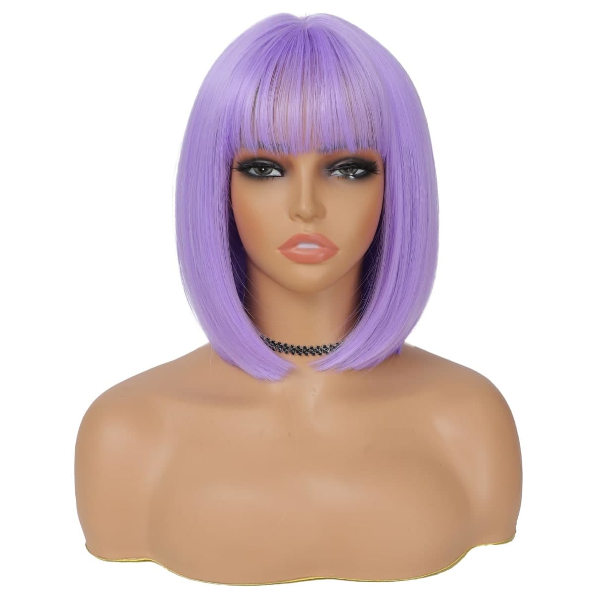 BEAUTIFA Purple Bob Wig with Bangs for Women 12 Inch Short Straight Lavender Wigs Synthetic Colored Wigs thumbnail 2