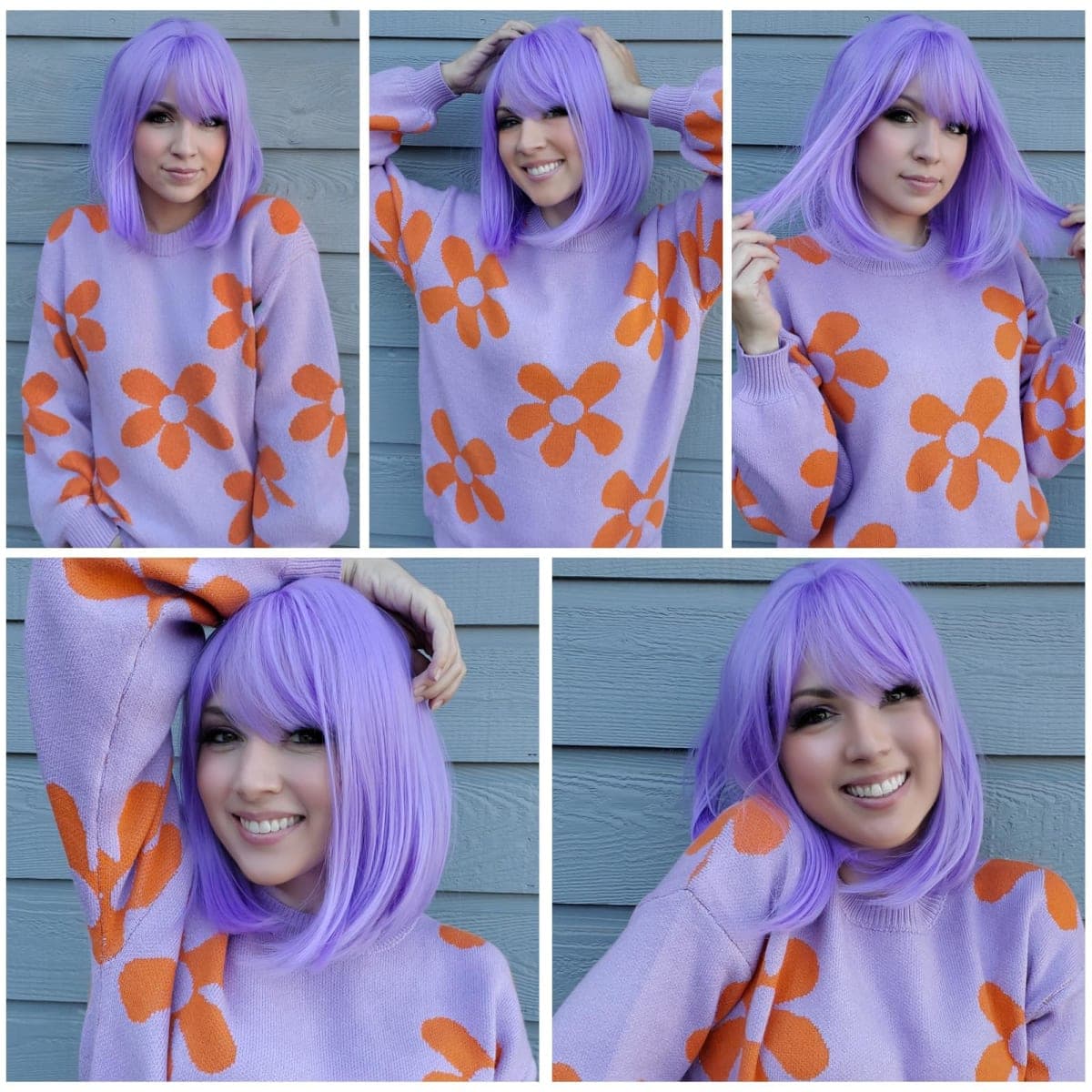 BEAUTIFA Purple Bob Wig with Bangs for Women 12 Inch Short Straight Lavender Wigs Synthetic Colored Wigs thumbnail 3