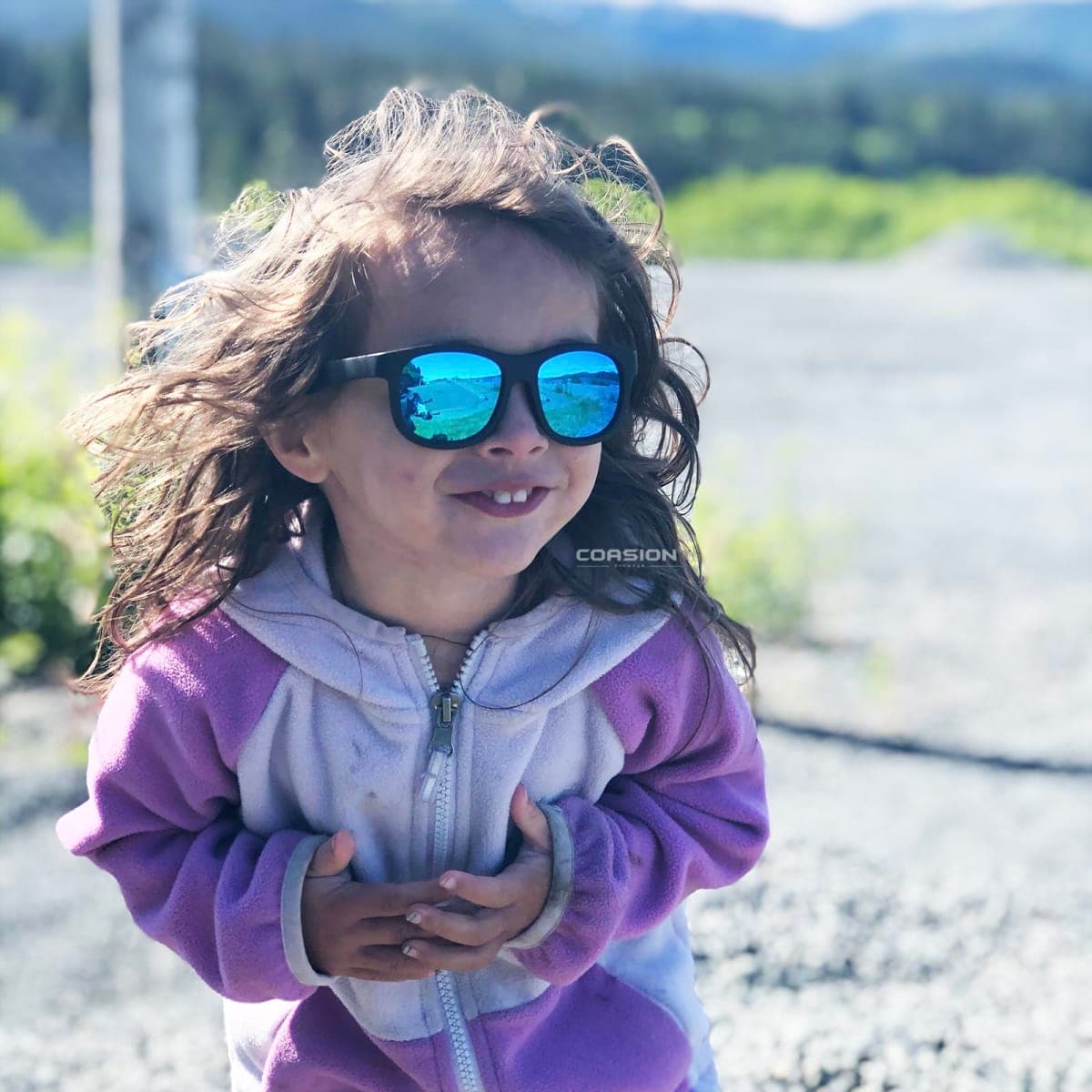 COASION Flexible Polarized Baby Sunglasses with Strap Adjustable for Toddler Newborn Infant 0-24 Months, A0* Matte Black / Blue Mirror, Small thumbnail 2