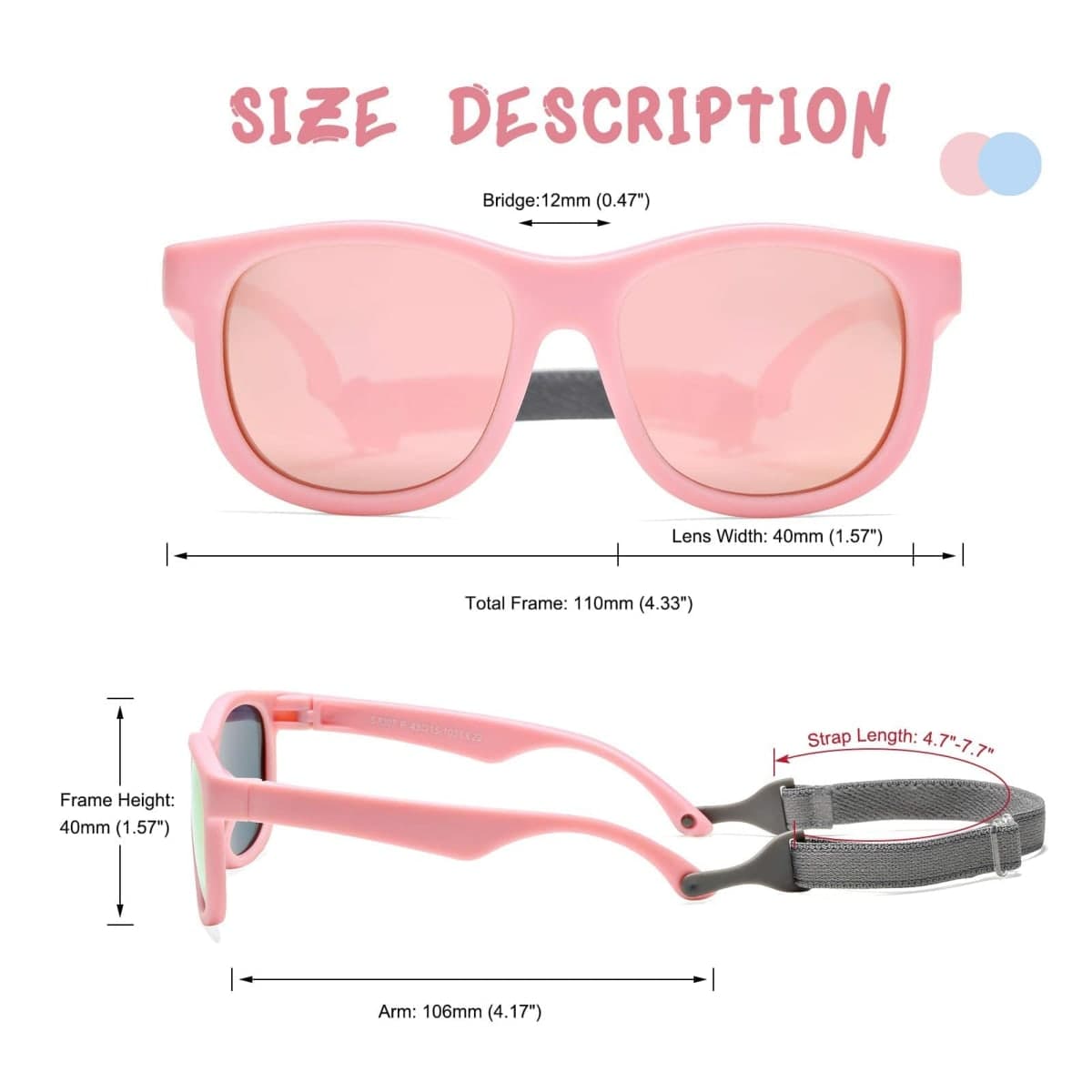 COASION Flexible Polarized Baby Sunglasses with Strap Adjustable for Toddler Newborn Infant 0-24 Months, A0* Matte Black / Blue Mirror, Small thumbnail 5