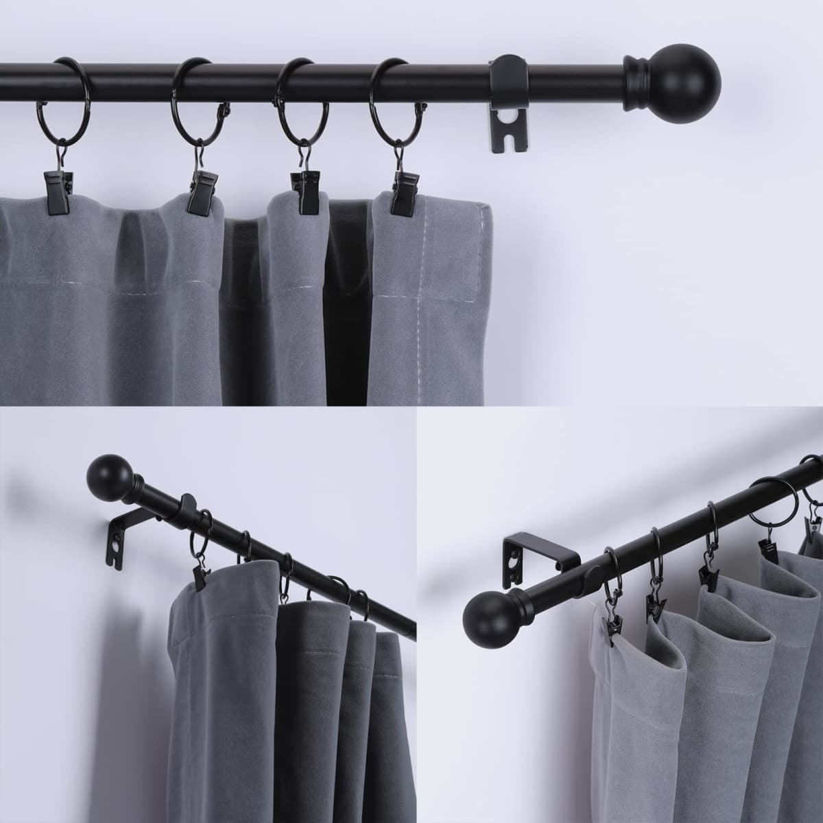 Thestoa Curtain Rods for Windows 48 to 84-92 inch, 5/8" Matte Black Curtain Rod, Stainless Steel Small Curtain Rods for Bedroom, Living Room,Kitchen,Farmhouse, Outdoor Curtain rod Black thumbnail 2