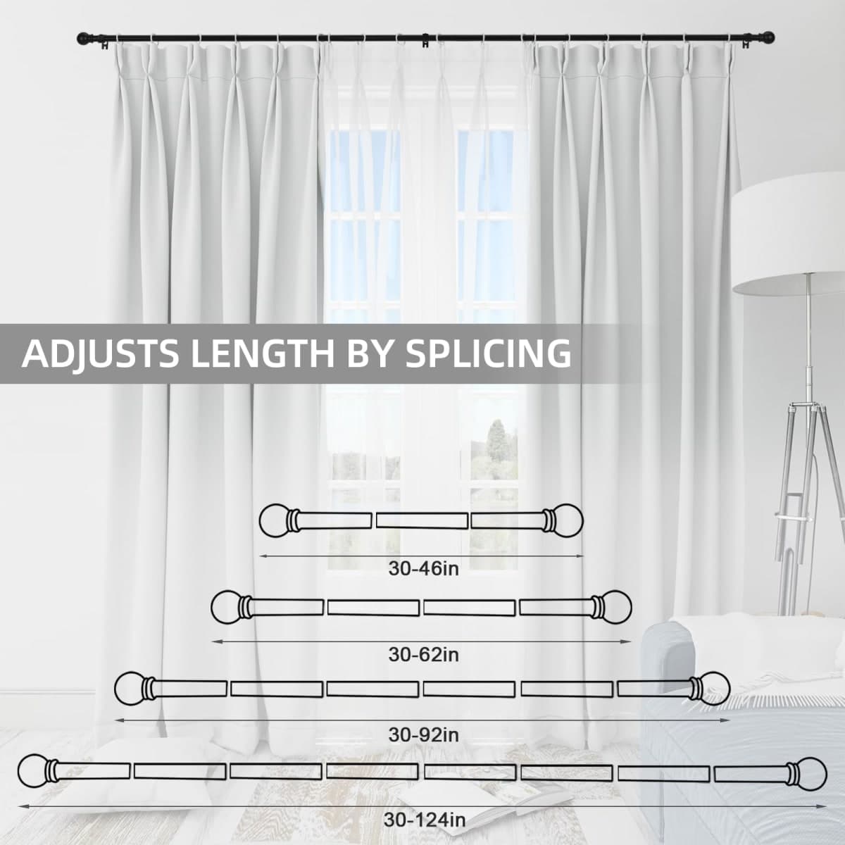 Thestoa Curtain Rods for Windows 48 to 84-92 inch, 5/8" Matte Black Curtain Rod, Stainless Steel Small Curtain Rods for Bedroom, Living Room,Kitchen,Farmhouse, Outdoor Curtain rod Black thumbnail 5