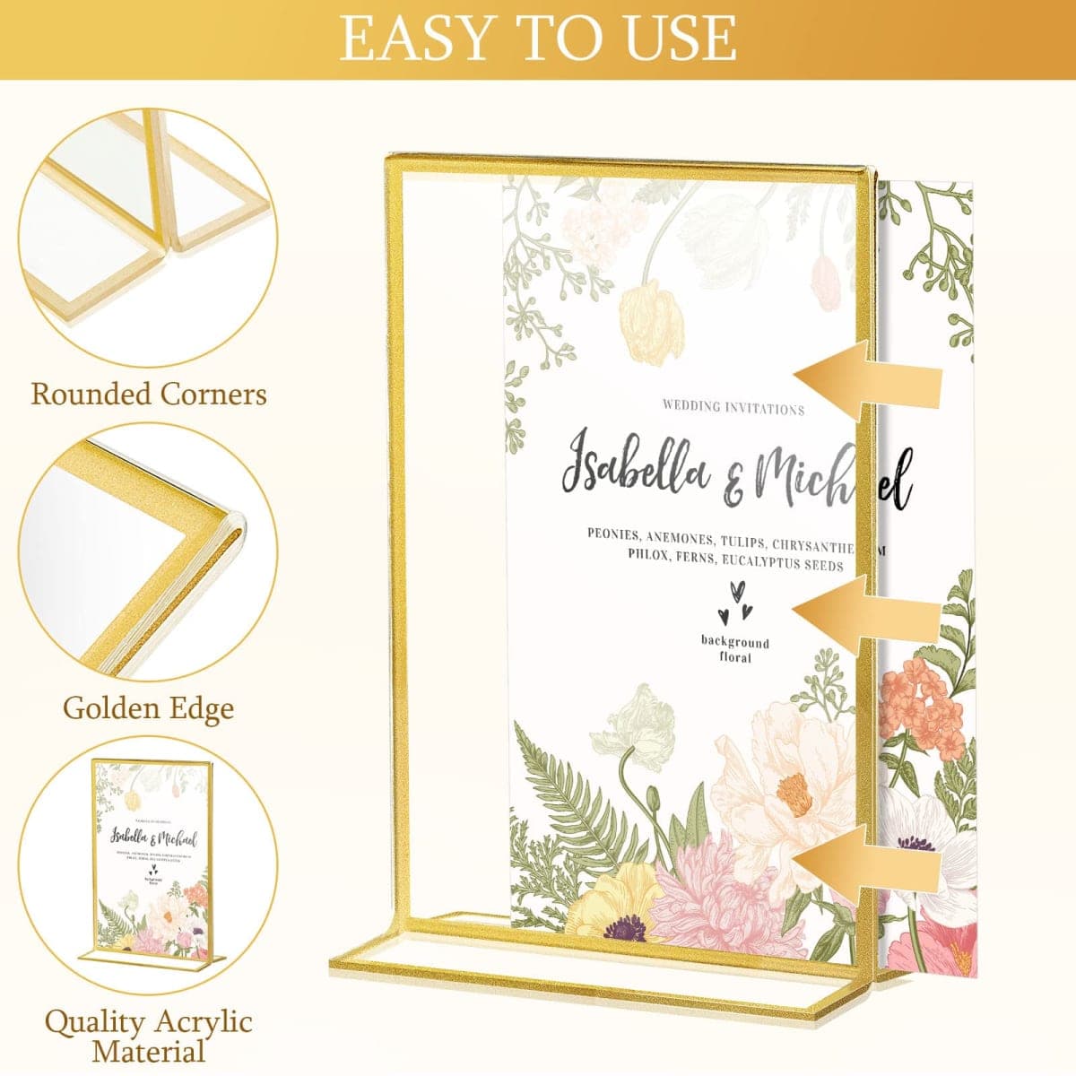 Hoteam 24 Pack 4 x 6 Clear Acrylic Sign Holder with Gold Borders, Gold Picture Frame, Double Sided Wedding Table Number, Acrylic Menu Stands for Wedding Table, Restaurant Sign, Photos Display thumbnail 3
