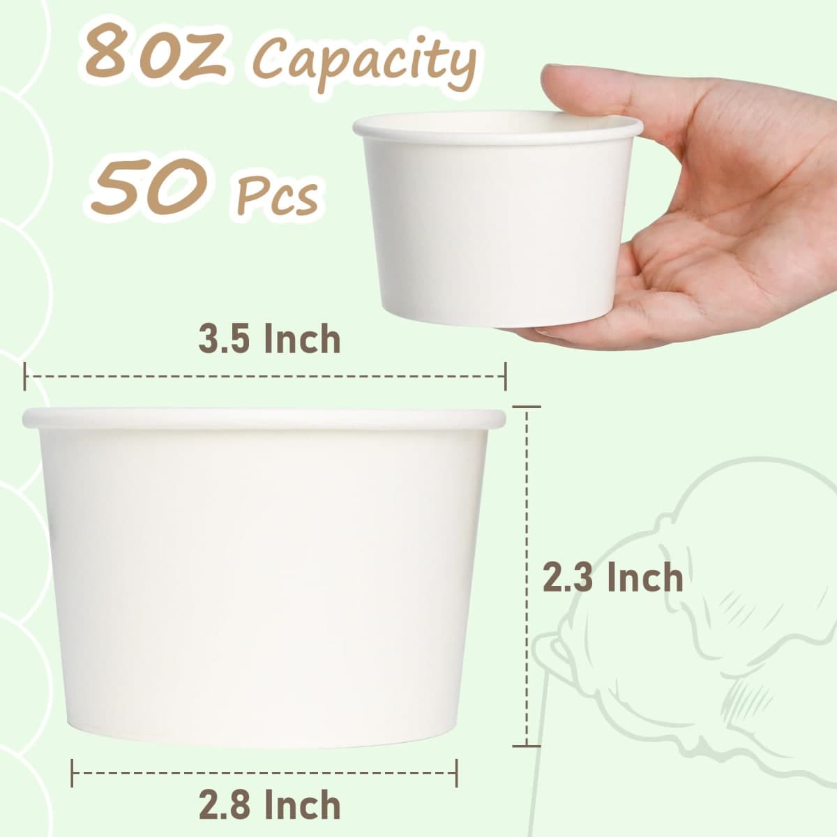 ESSENTIAL Paper Ice Cream Cups, 50 Pcs 8oz Paper Snack Bowls thumbnail 2