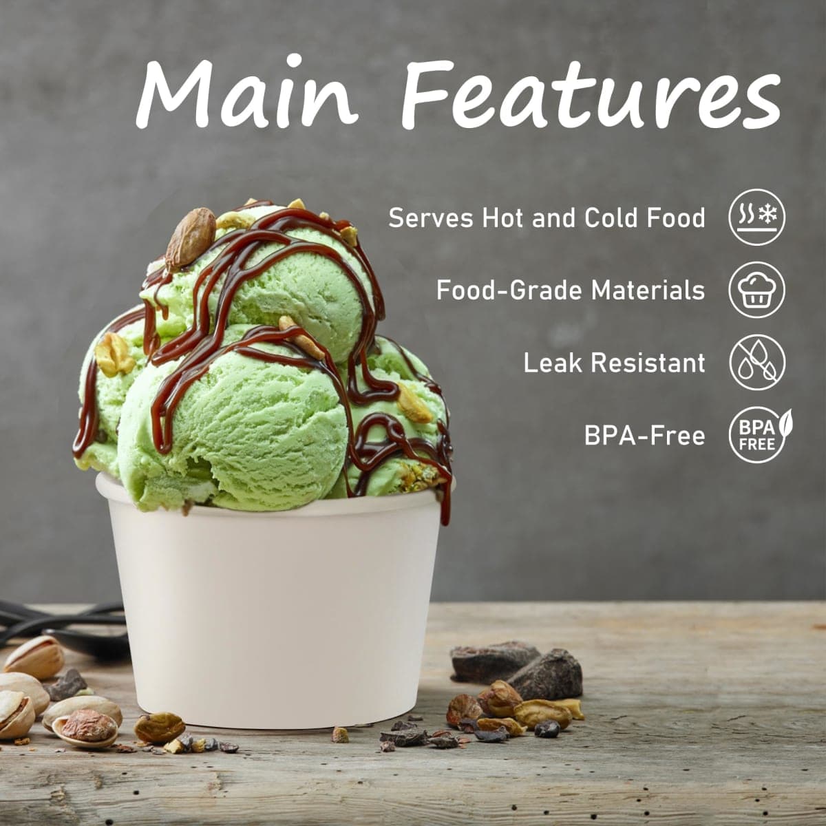 ESSENTIAL Paper Ice Cream Cups, 50 Pcs 8oz Paper Snack Bowls thumbnail 3