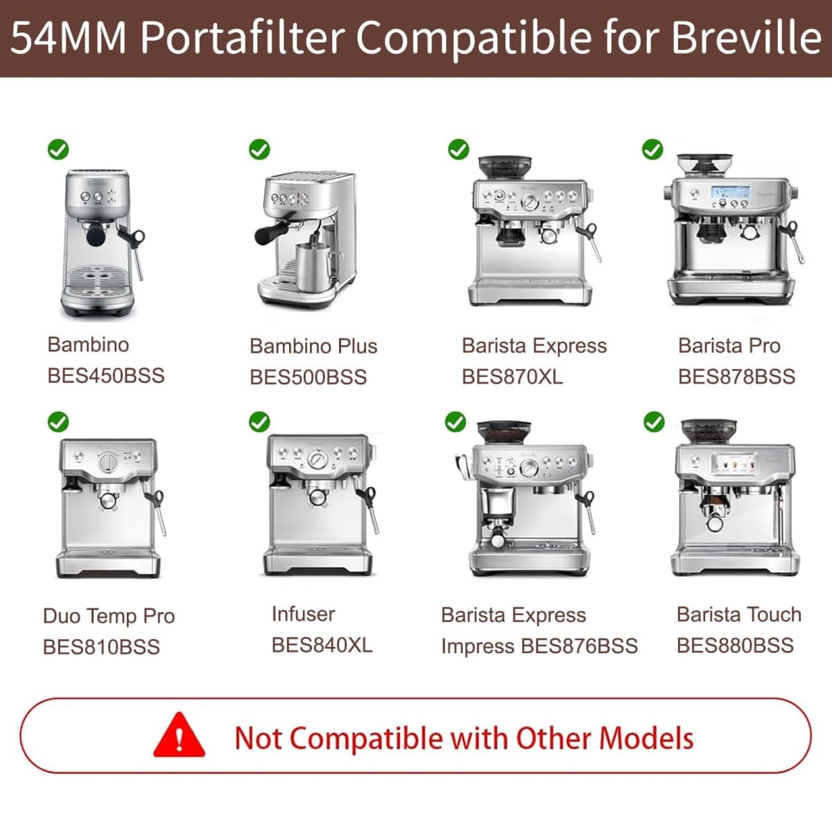 54mm Stainless Steel Portafilter for Breville Bambino and Bambino Plus thumbnail 5