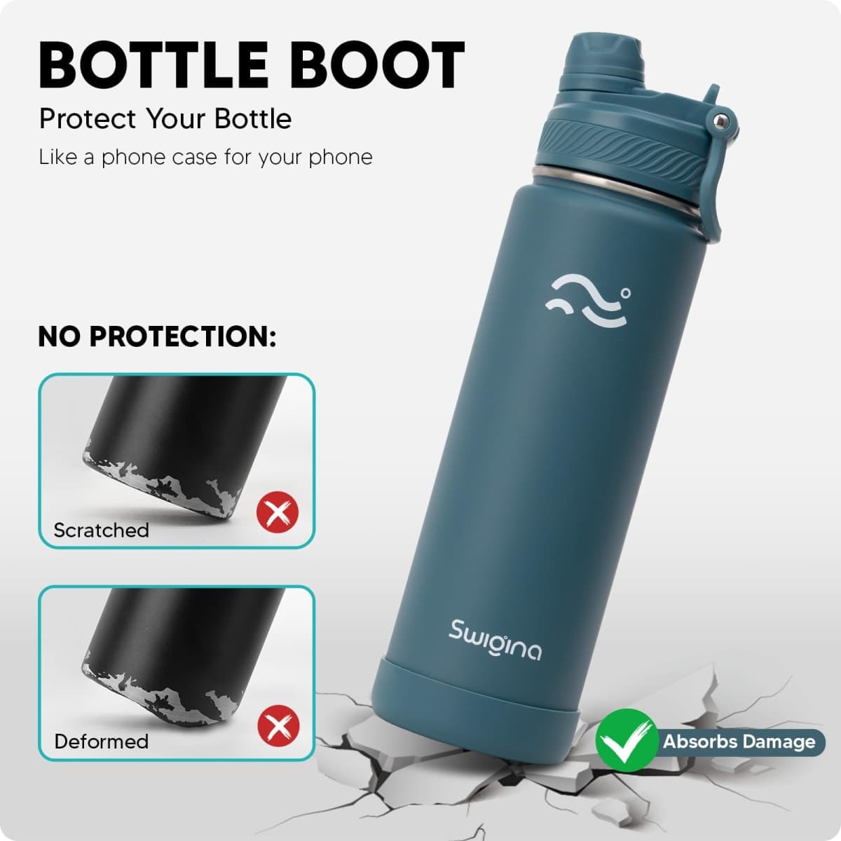 Swigina [2-in-1 LID] Insulated Water Bottle with Silicone Boot (36hrs Cold/18hrs Hot) - DIY Stickers, Leakproof, BPA Free, 24 oz thumbnail 4