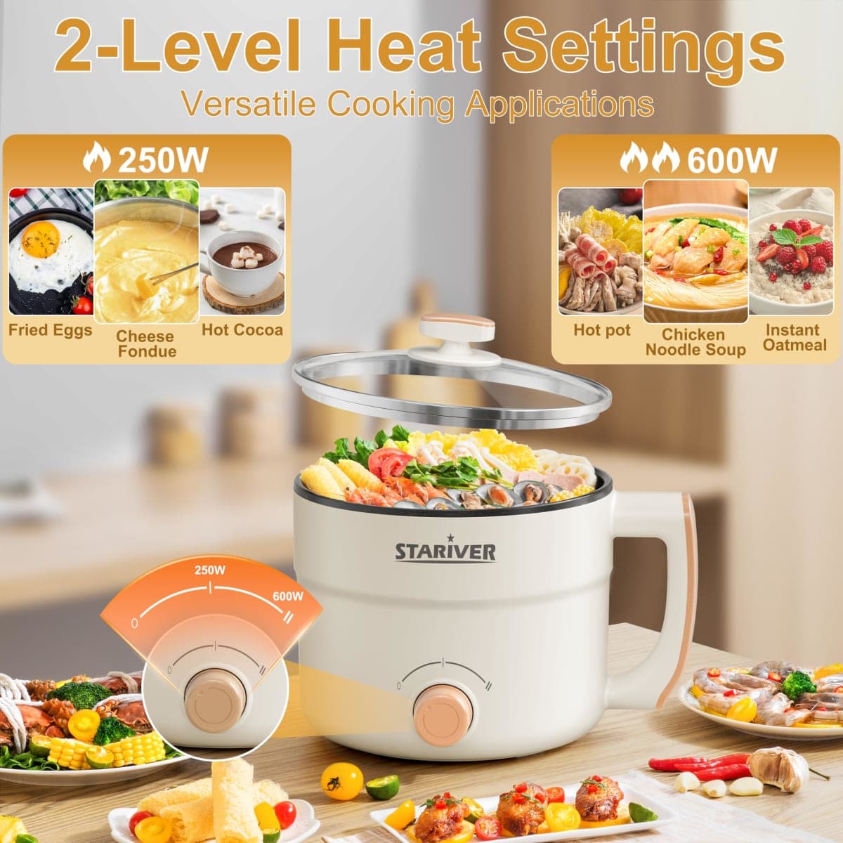 Stariver 1.5L Electric Pot, Mini Portable Ramen Cooker，Non-Stick Coating thumbnail 2