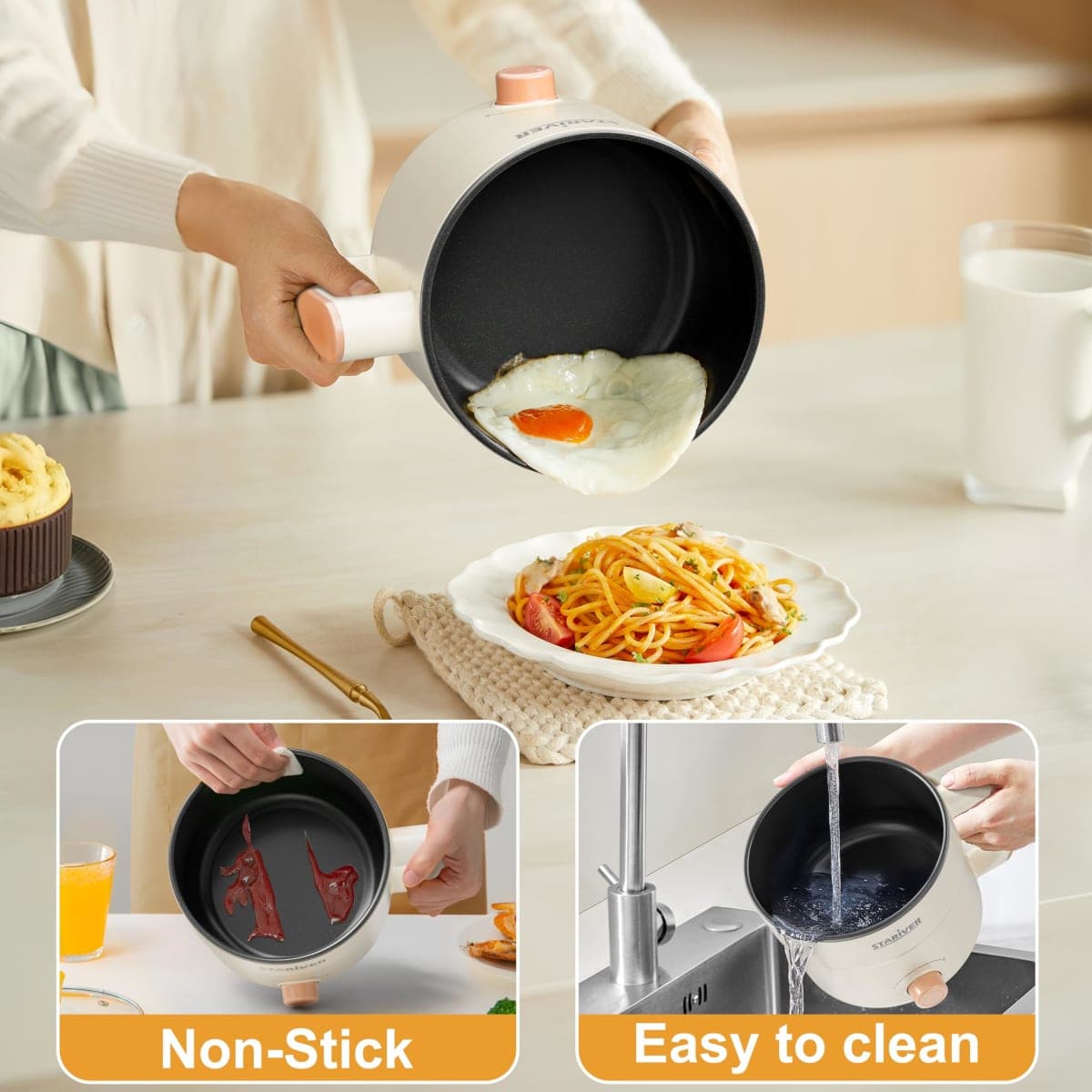 Stariver 1.5L Electric Pot, Mini Portable Ramen Cooker，Non-Stick Coating thumbnail 3